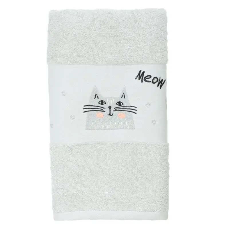 Baby towel, 70x120 cm, cotton, light grey, Cat, Grey cat ,image-0