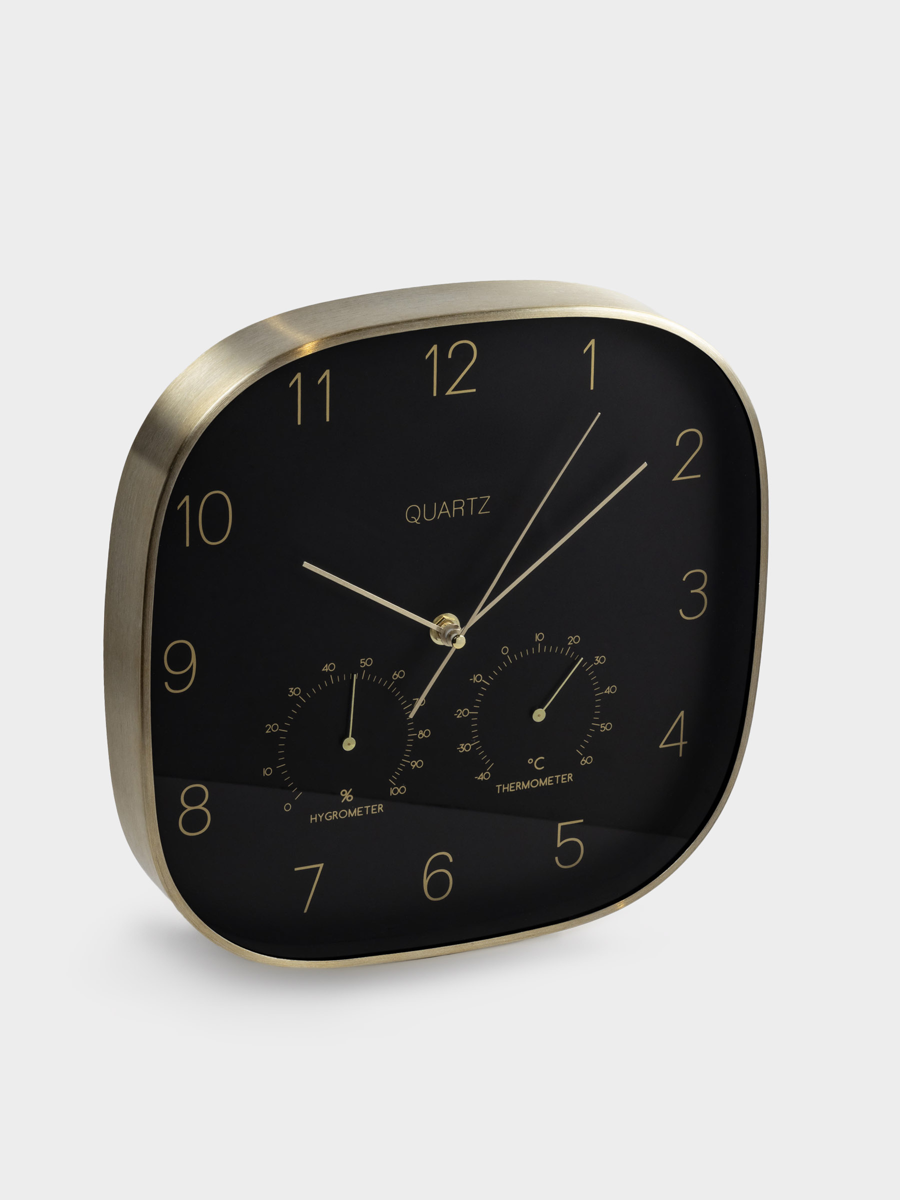 Wall clock, 30 cm, with thermometer and hygrometer, metal / glass, black, Dial, image-1