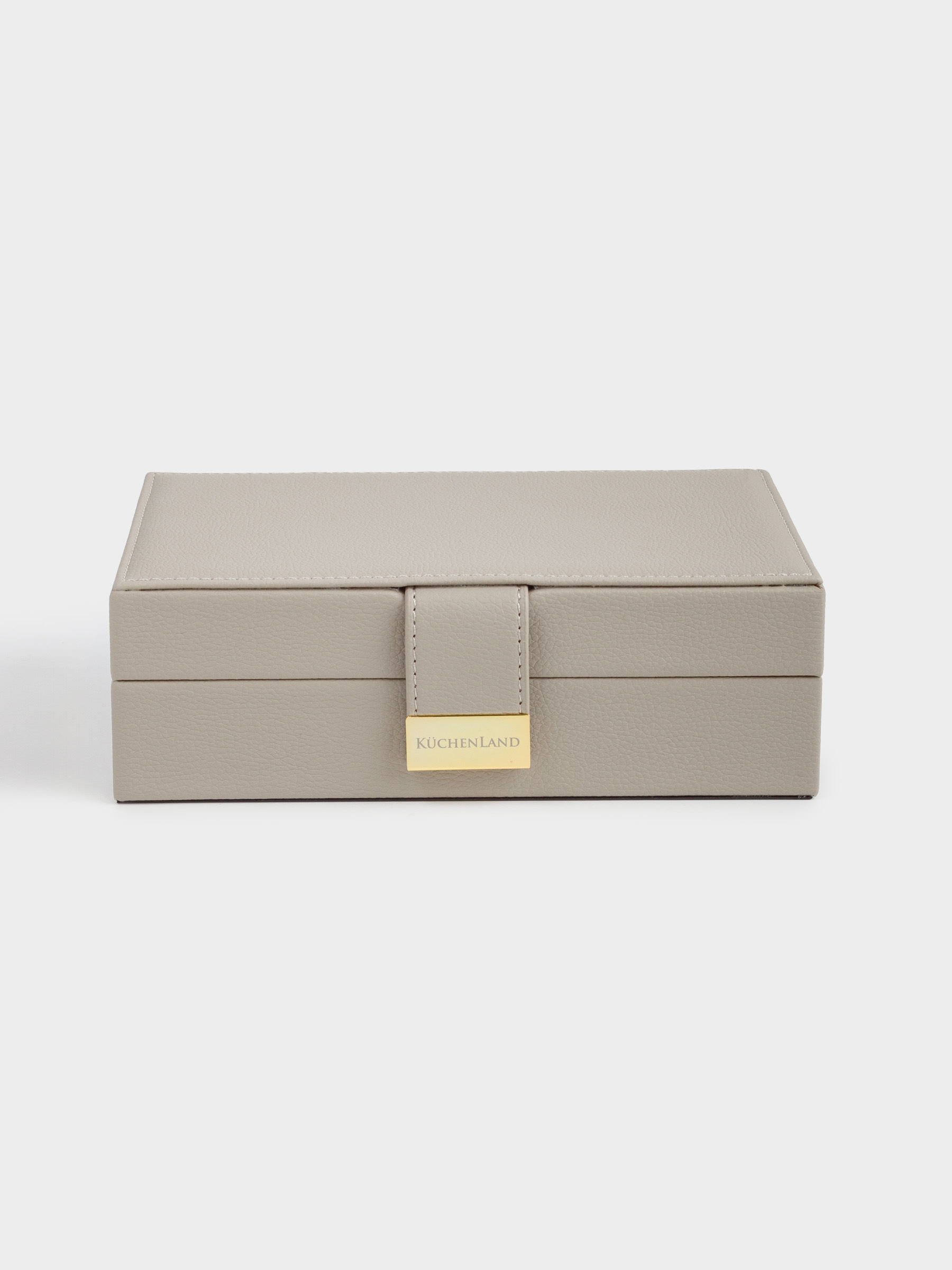 Jewelry box, 20x15 cm, with mirror, wood/PU leather, beige, Premiere one, image-1