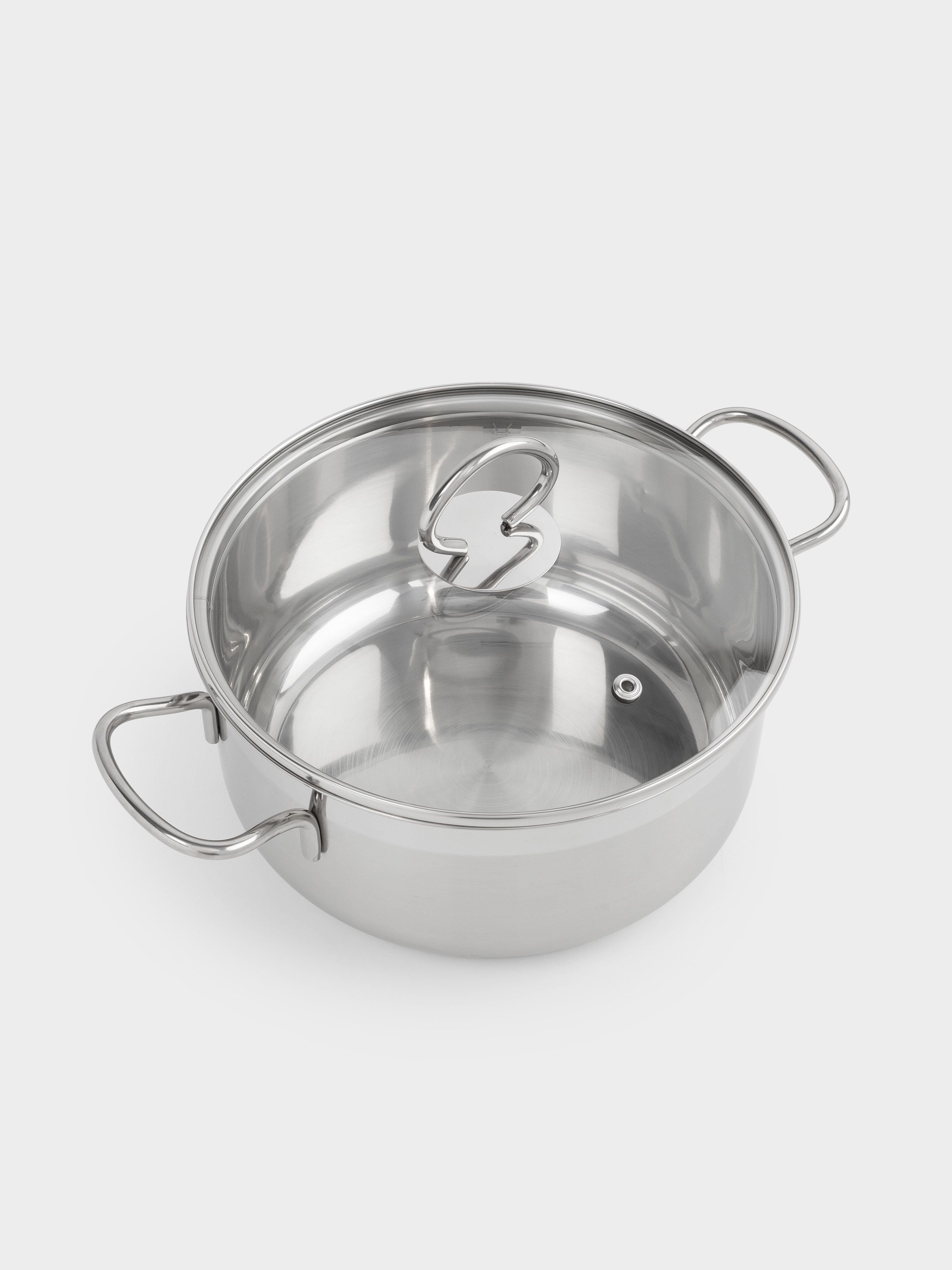 Pot, 20 cm, 2.8 l, with lid, steel / glass, Egoist lite, image-1