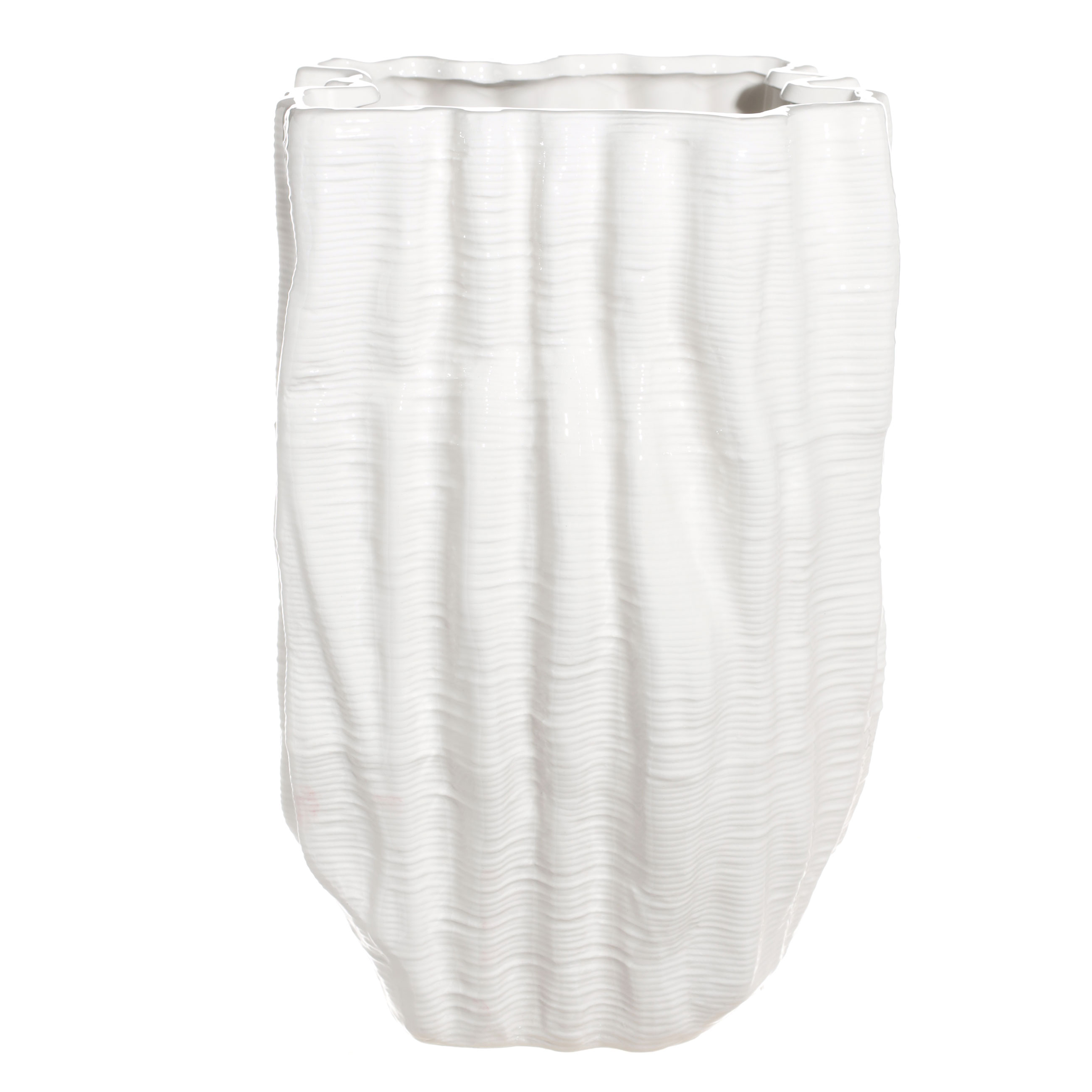 Flower vase, 28 cm, ceramic, White, Crumpled effect, Crumple