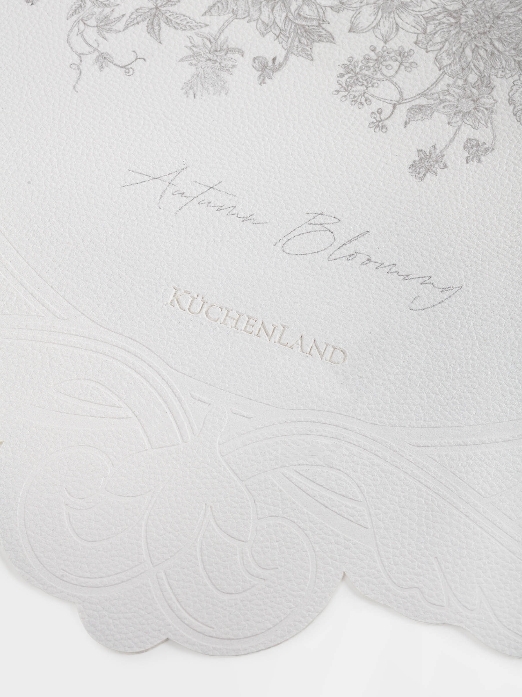 Placemat, 39x40 cm, PVC, curly, white, Graphic flowers, Rock print, image-3
