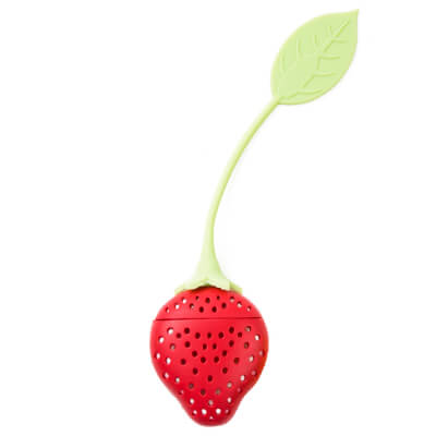 Tea strainer, 20 cm, Silicone, Red-green, Strawberry, Manny ,image-0