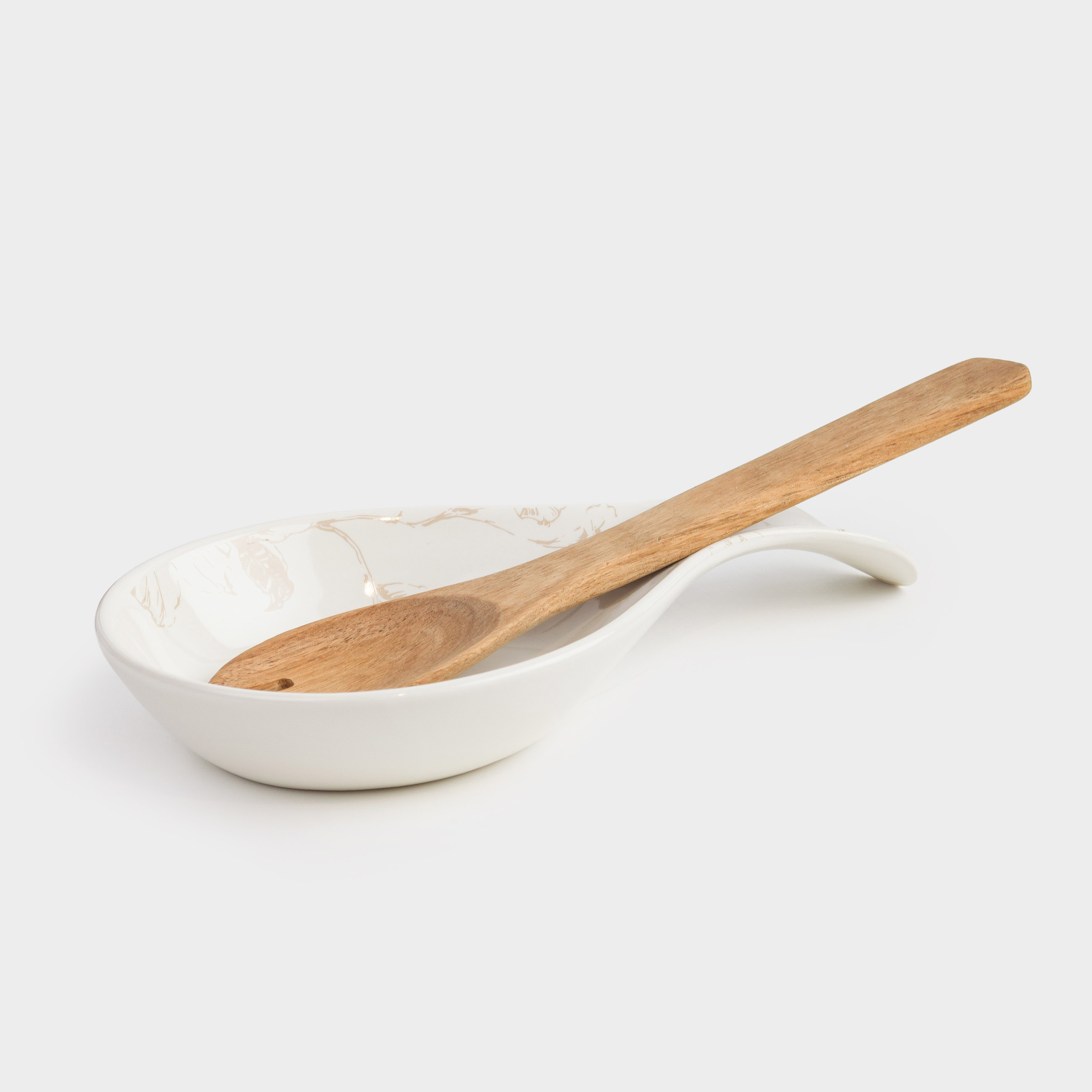 Spoon stand, 23 cm, ceramic, milky, beige flowers, Maleo
