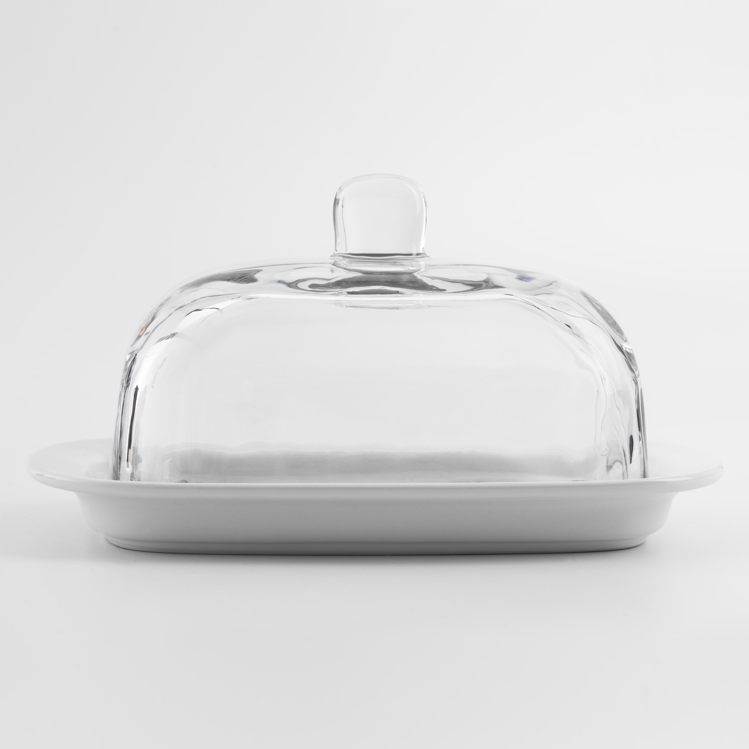 Butter dish, 18 cm, ceramic / glass, rectangular, white, Volo 