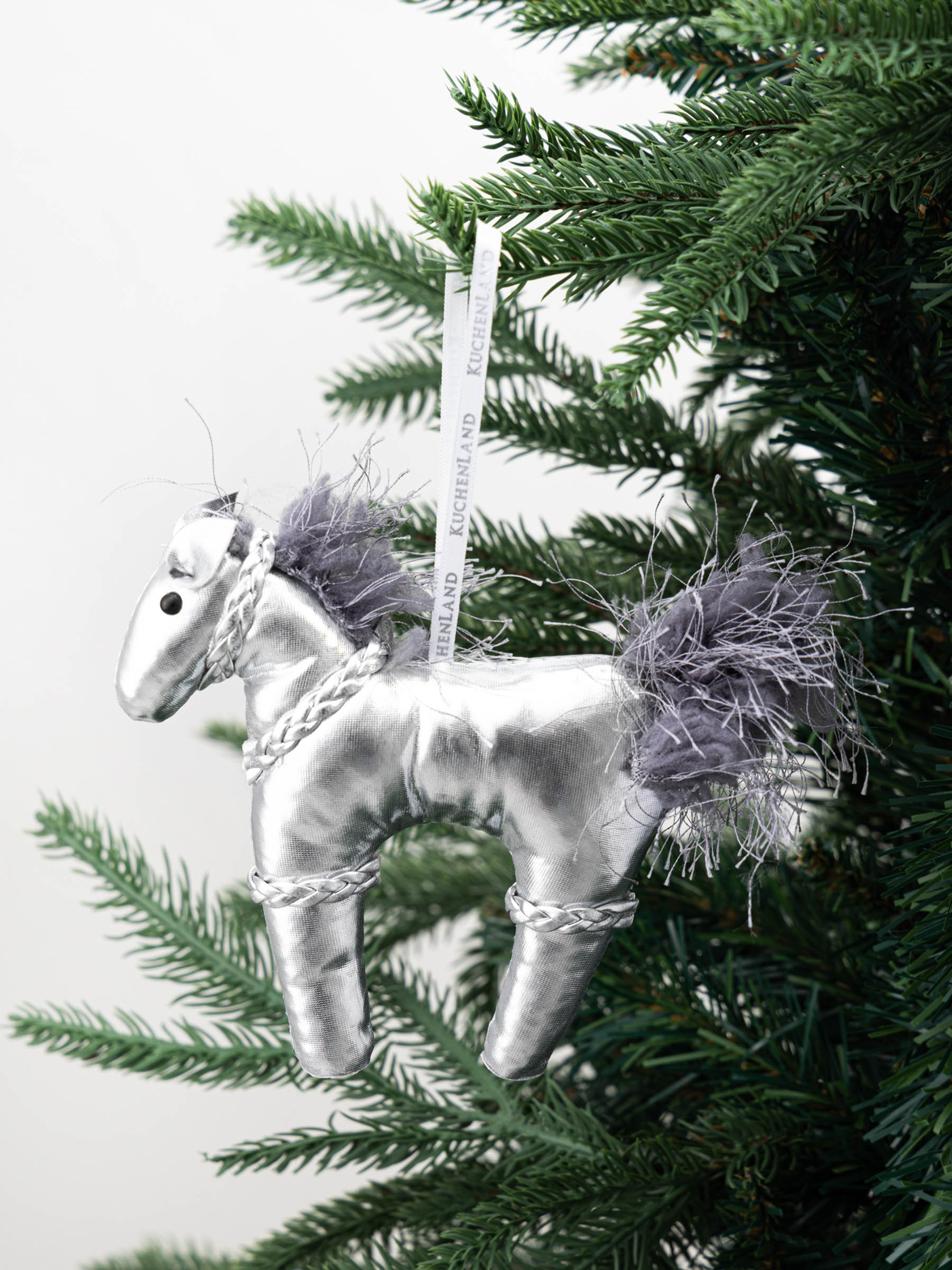 Christmas tree toy, 19x14 cm, polyester, Silver, Horse, Figure Christmas Fuzz, image-1