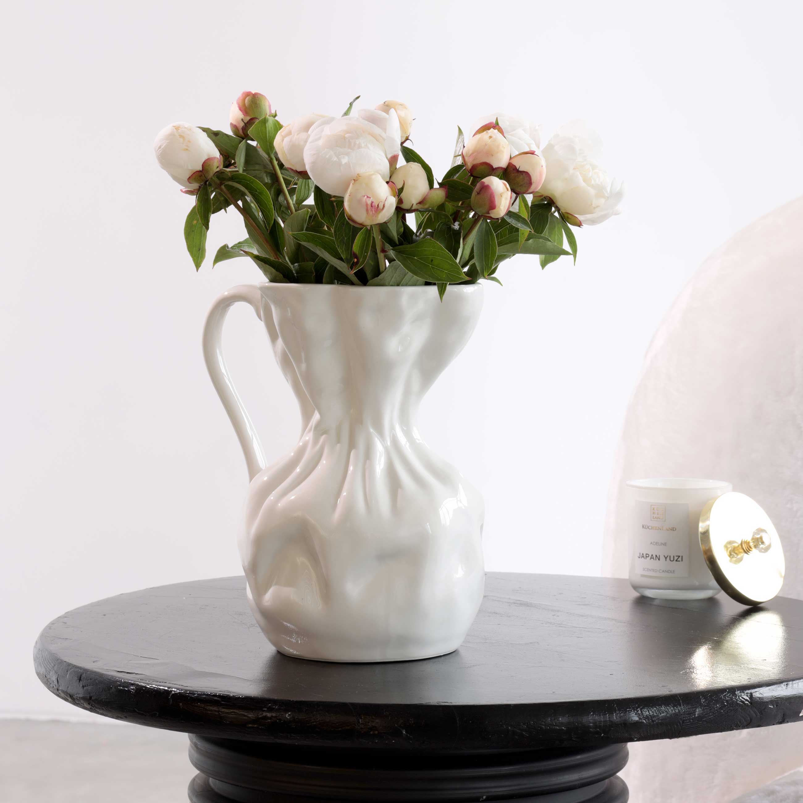 Flower vase, 25 cm, ceramic, White, Crumpled effect, Crumple