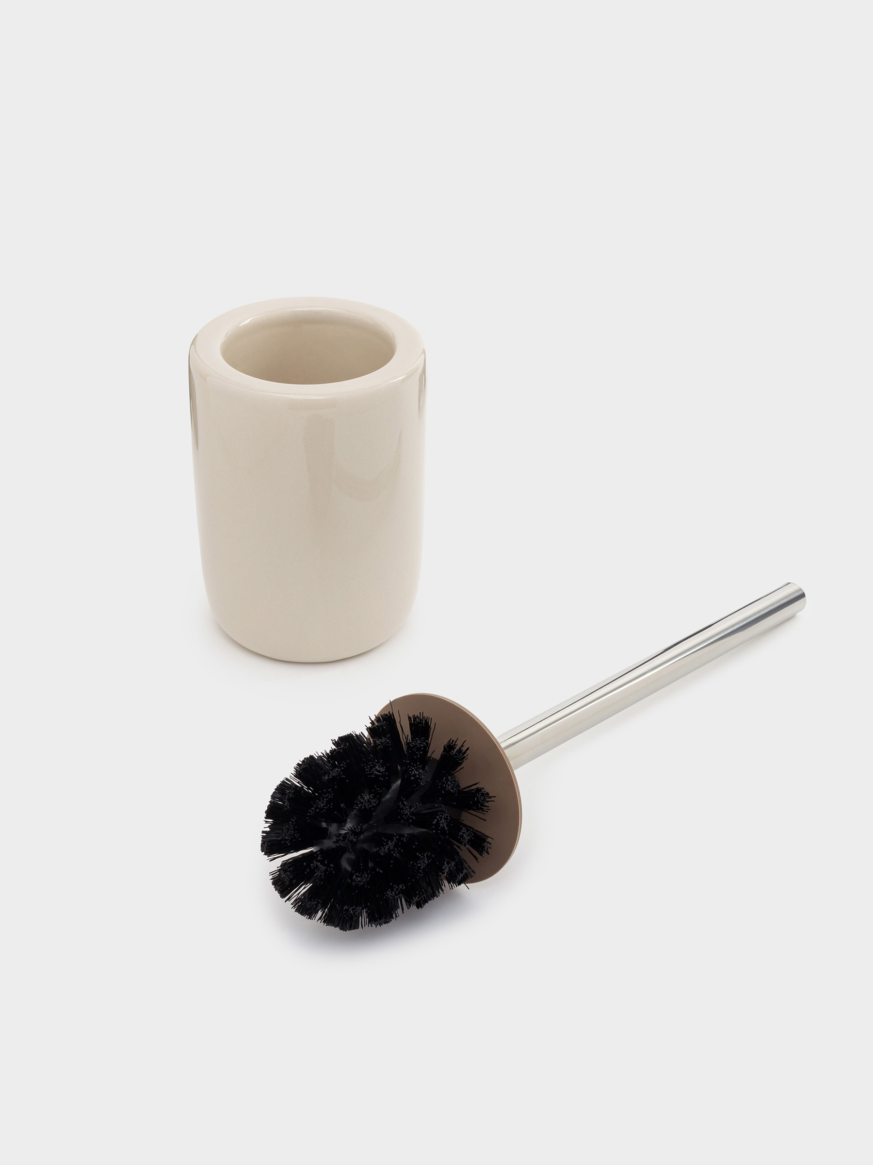 Toilet brush, 39 cm, with stand, ceramic / plastic, beige, Nira, image-5