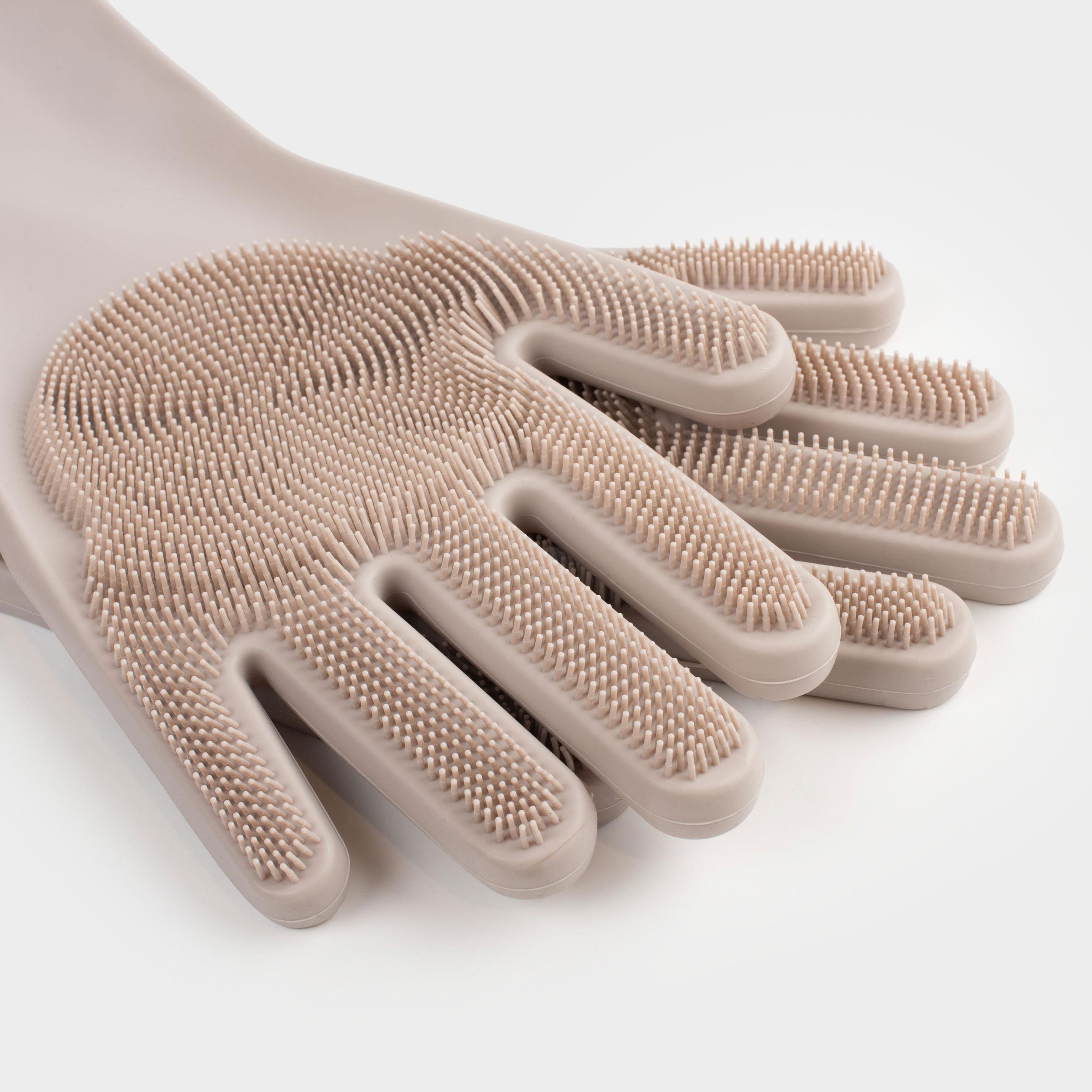 Cleaning glove, 2 pcs, silicone, gray-beige, Clean, image-3