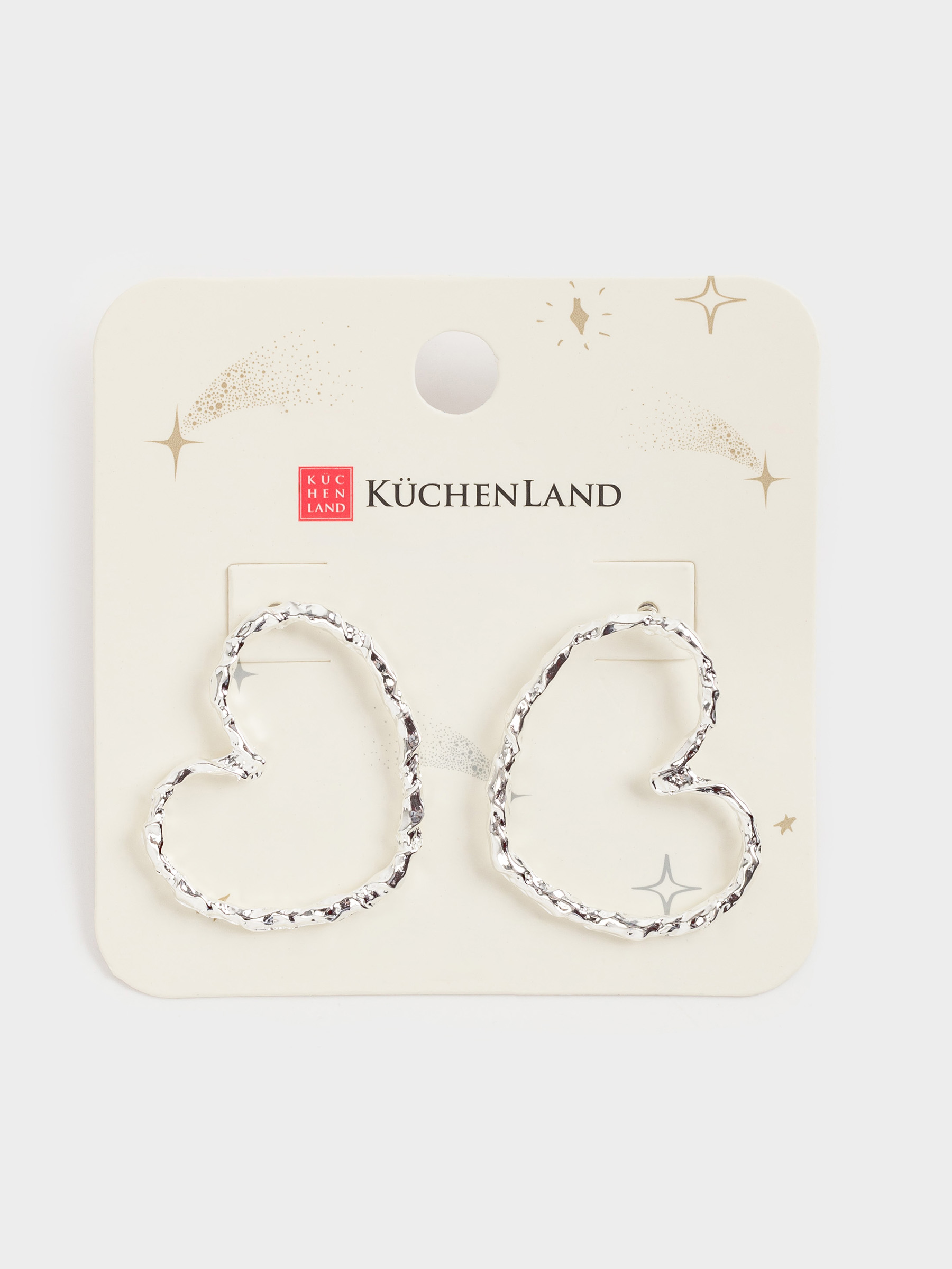 Stud earrings, 4 cm, 2 pieces, metal, silver, Hearts, Jewelry heart