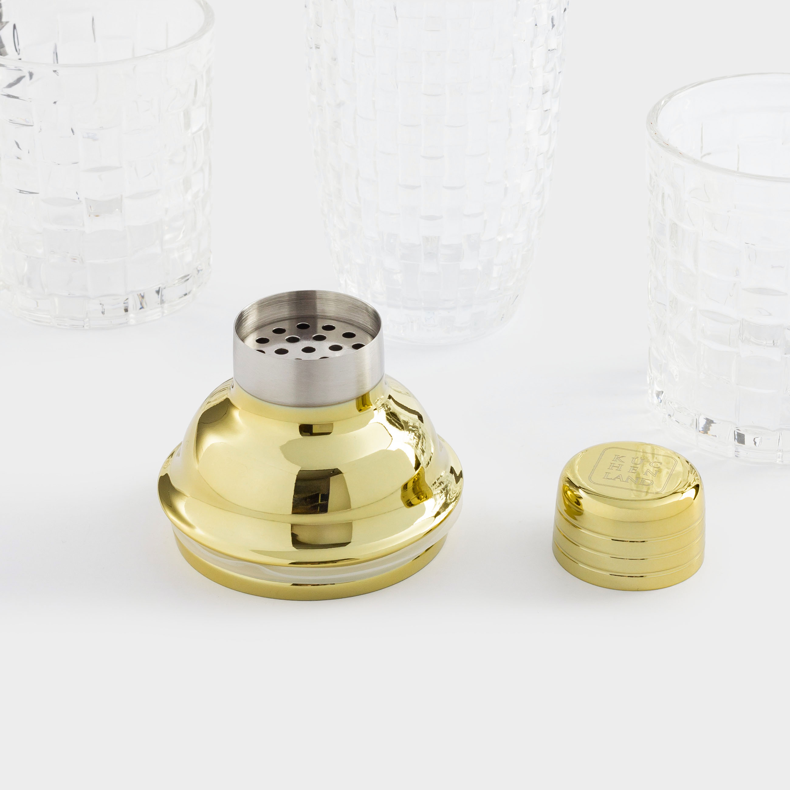 Drink set, 2 persons, 3 items, shaker / glasses, glass R / steel, golden, Mosaic gold, image-4