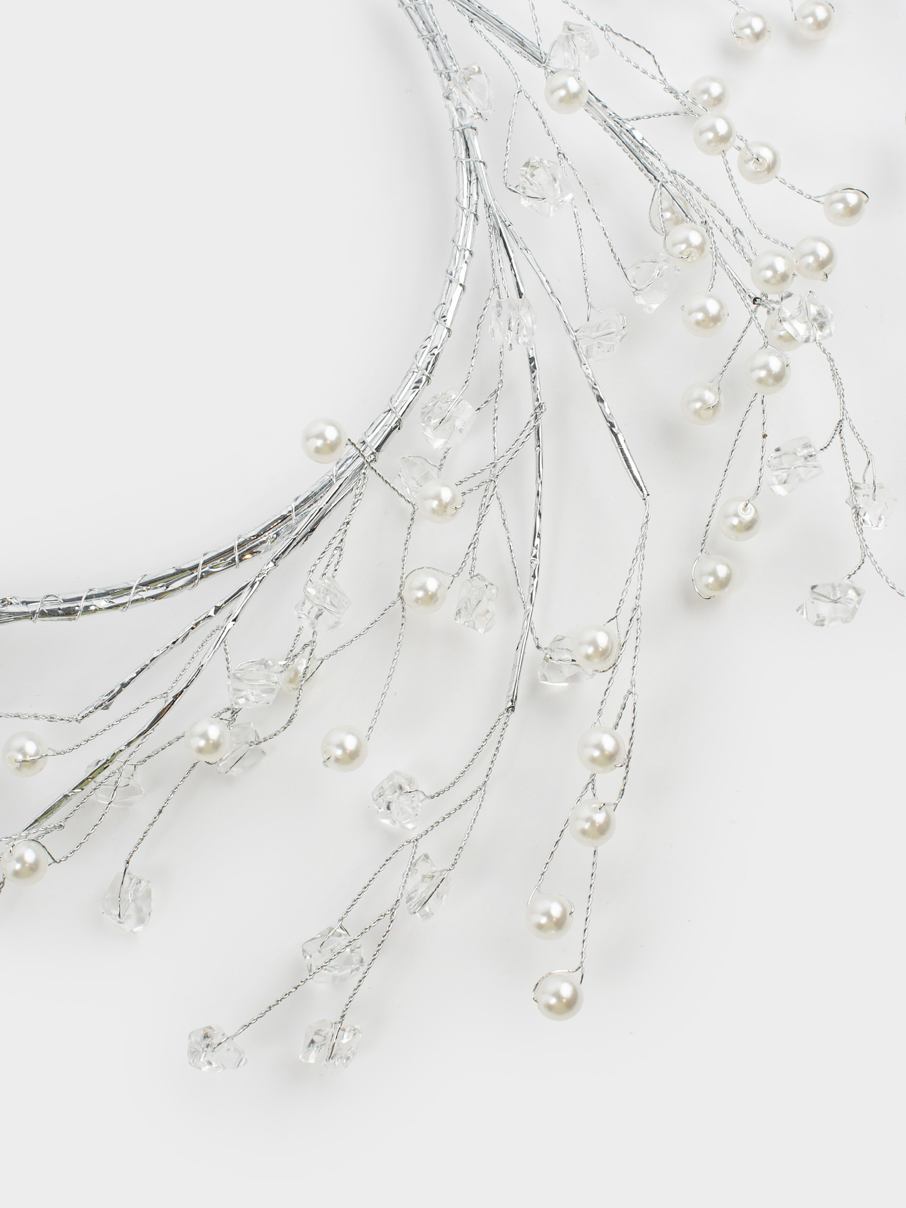 Decorative wreath, 15/30 cm, plastic / metal, Silver crystals with beads, Balls decor, image-3