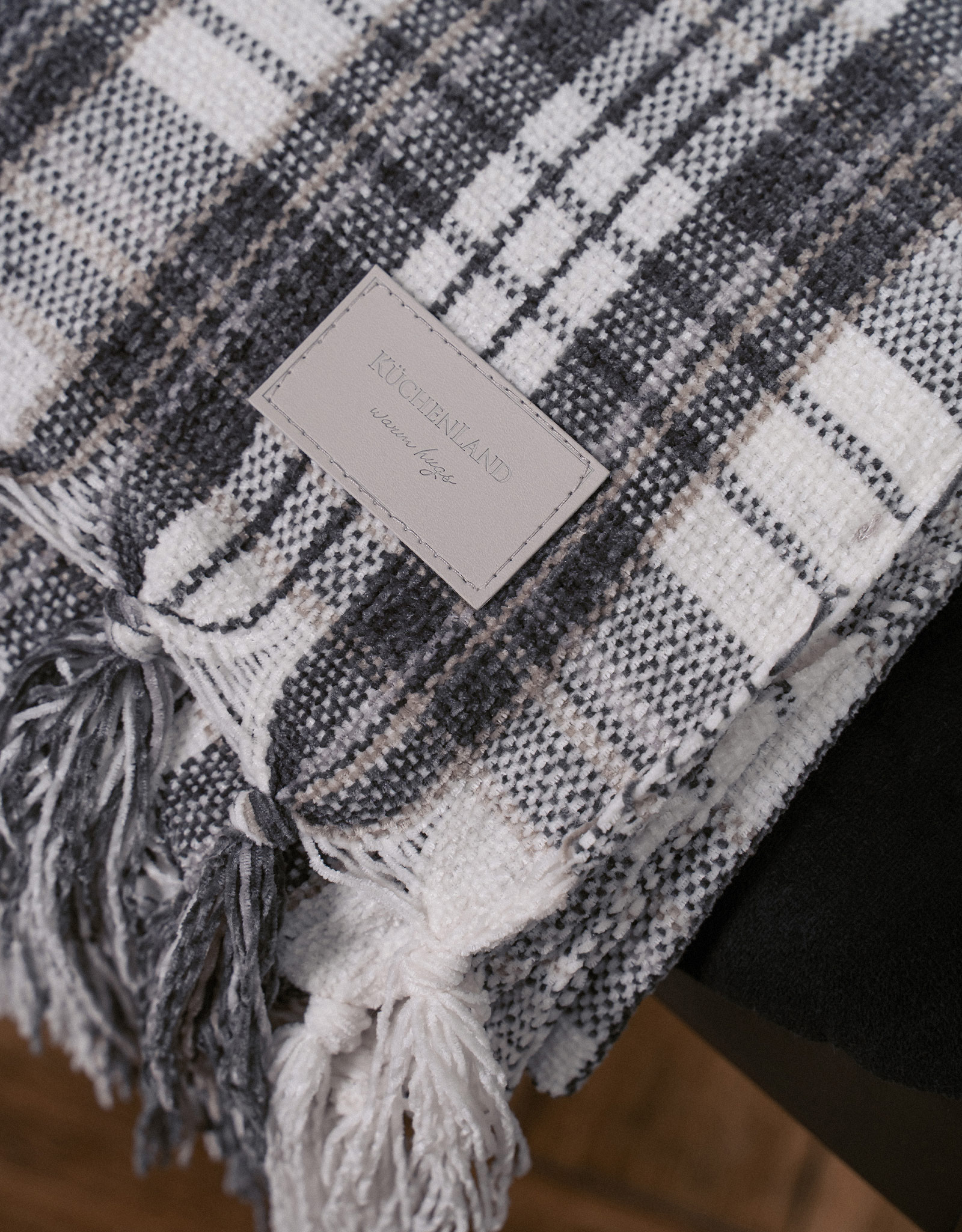 Plaid, 130x170 cm, fringed, chenille, white-brown, Plaid, Hazel, image-7