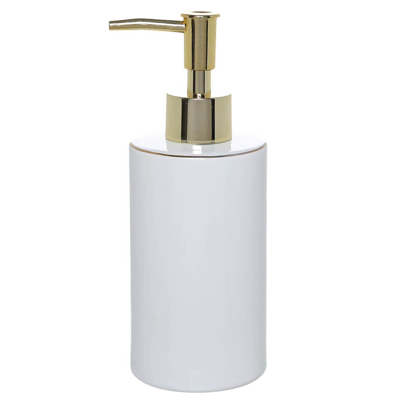 Liquid soap dispenser, 330 ml, ceramic / plastic, white and gold, Freya