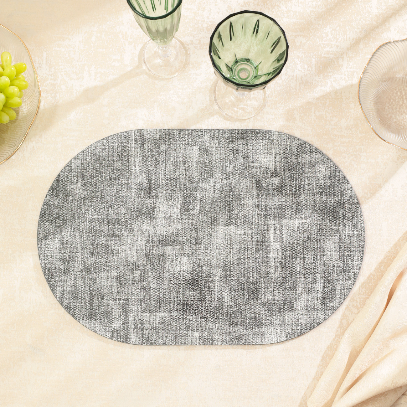 Placemat, 30x45 cm, PVC, oval, gray-white, Rock