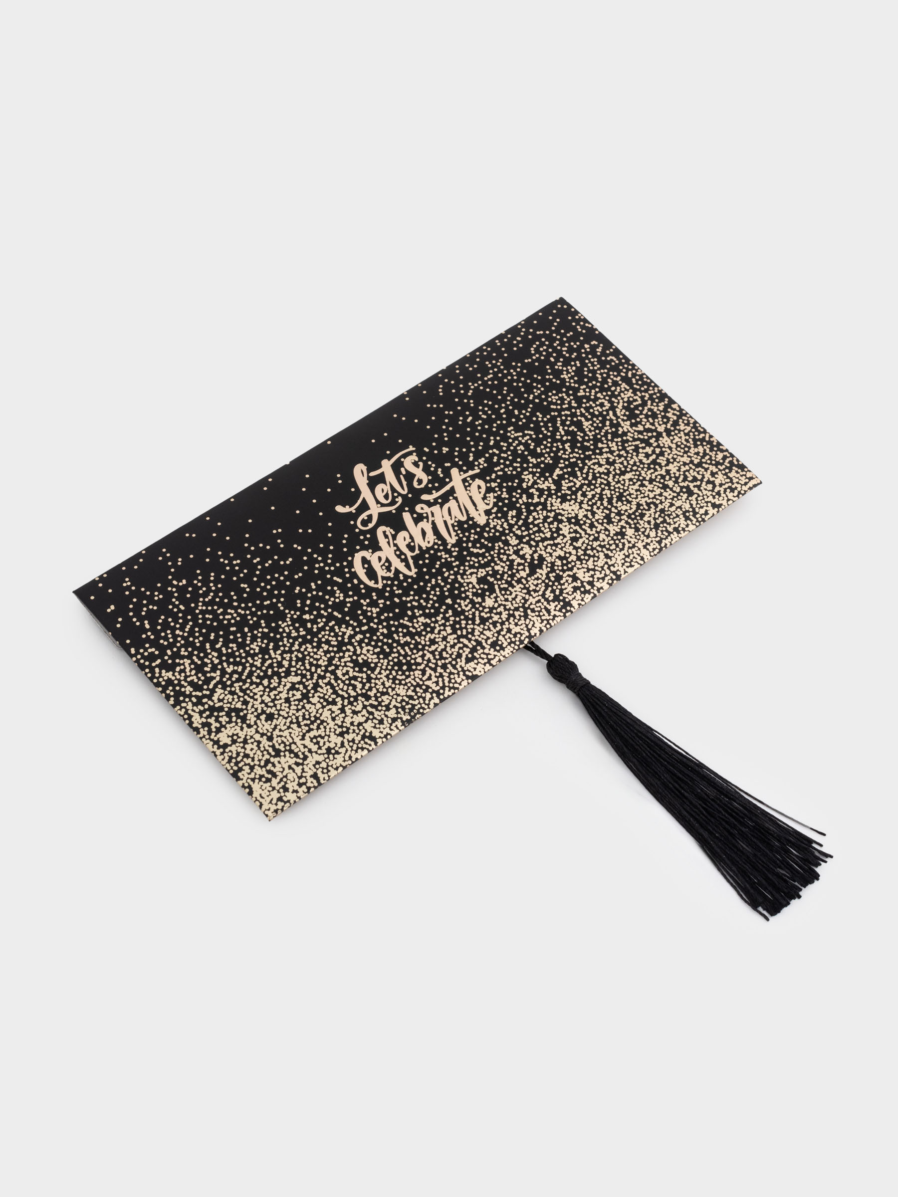 Gift envelope, 16x8 cm, with fringe, paper, black, Glitter, Sparkle, image-2