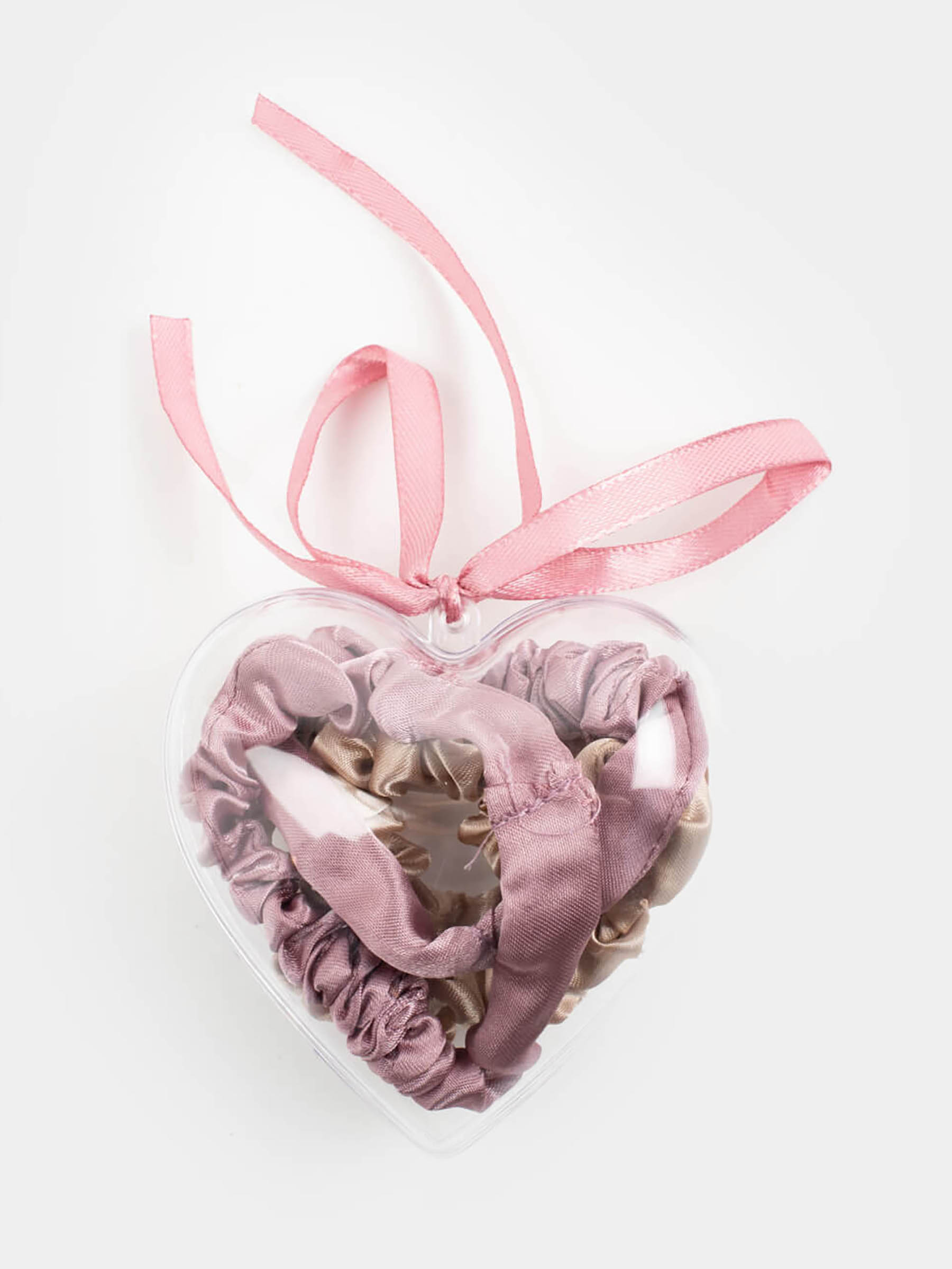 Elastic hair band, 6 cm, 4 pcs, in the heart, satin, light purple / beige, Silk, image-0