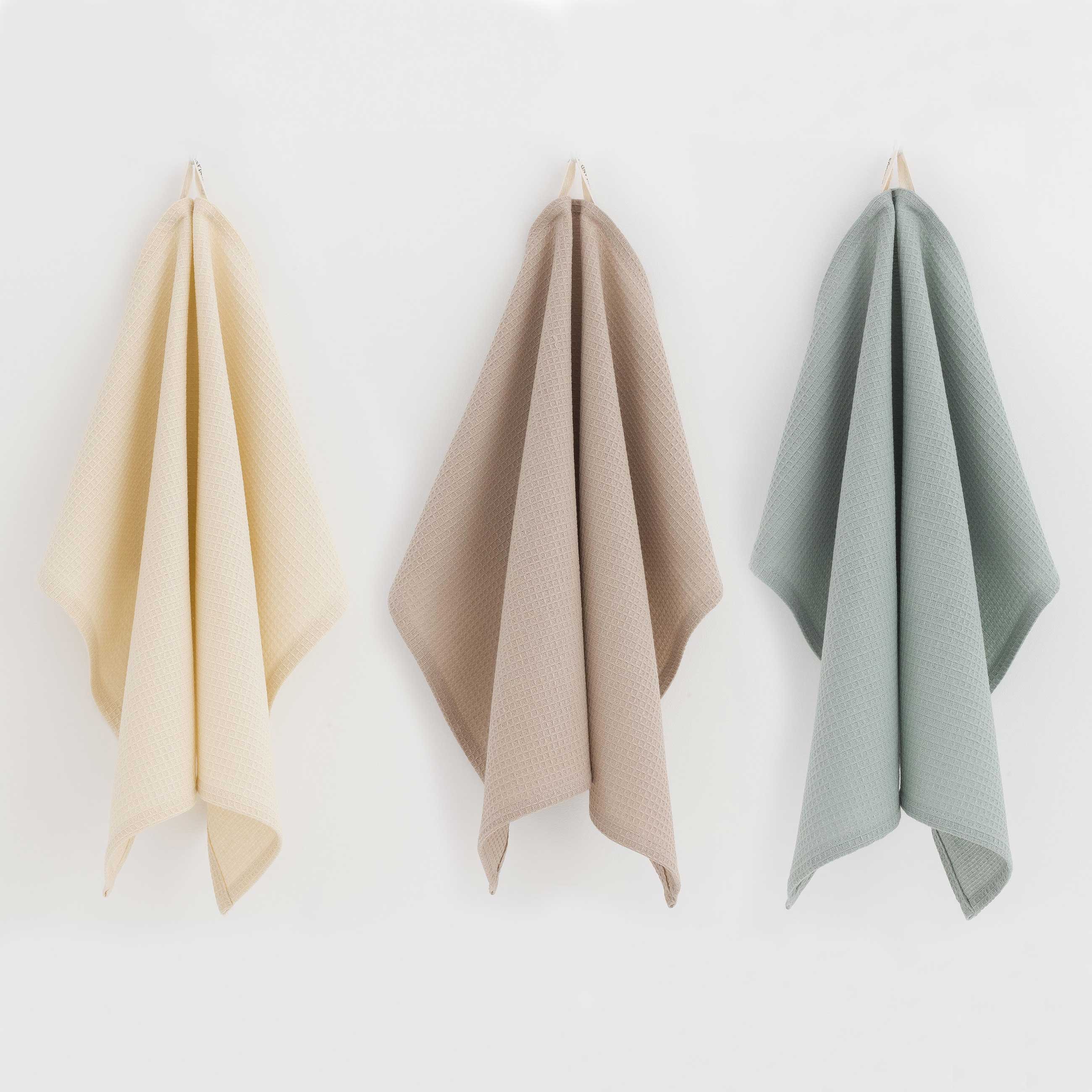Kitchen towel, 40x60 cm, 3 pcs, cotton, menthol/brown / beige, Waffle