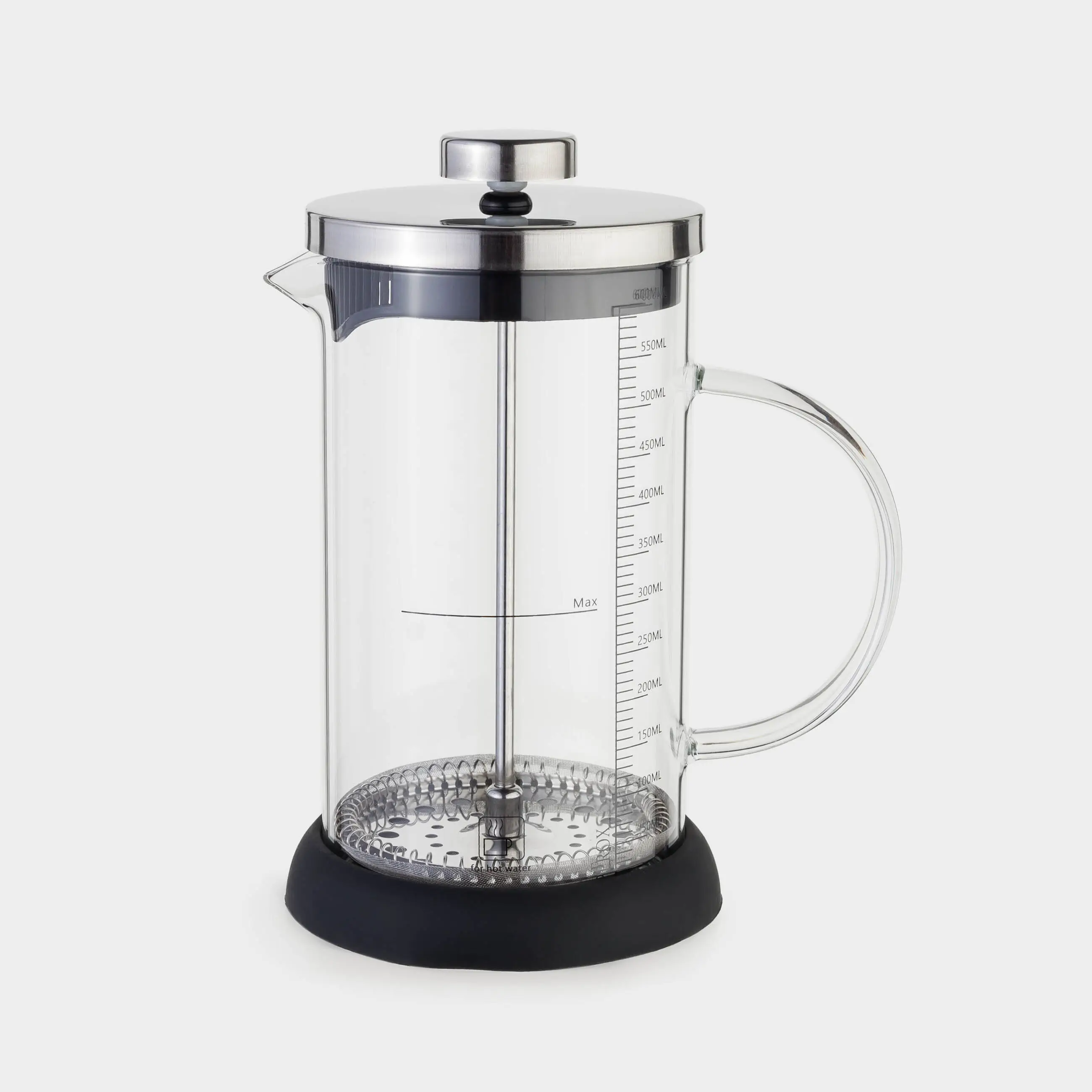 French press, 600 ml, with measuring scale, glass B / steel / plastic, silicone, Comfort, image-0