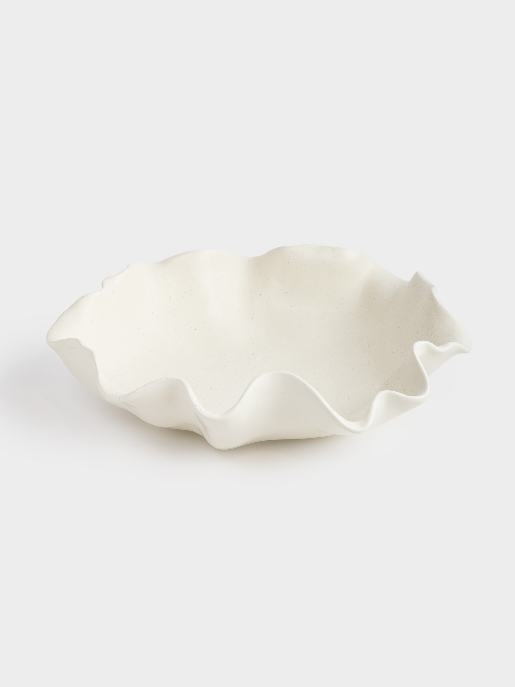 Fruit bowl, 35x10 cm, ceramic, milky, speckled, Crumpled effect, Crumple speckled, image-1