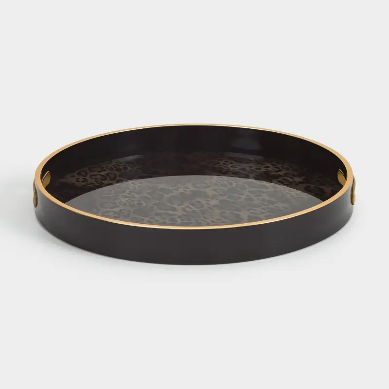 Tray, 45 cm, plastic / glass, round, Black, Leopard, Leopard ,image-0