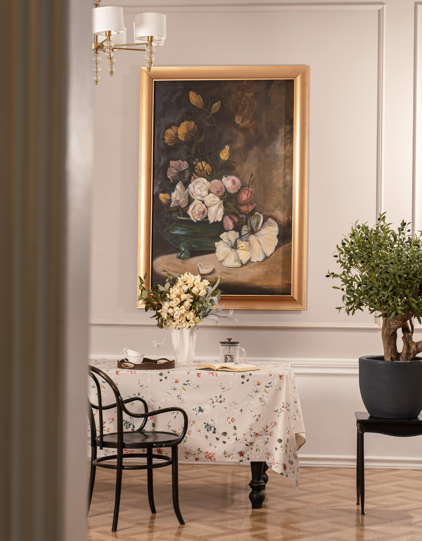 Tablecloth, 160x160 cm, cotton, milky, Flowers, Wildflowers, image-8