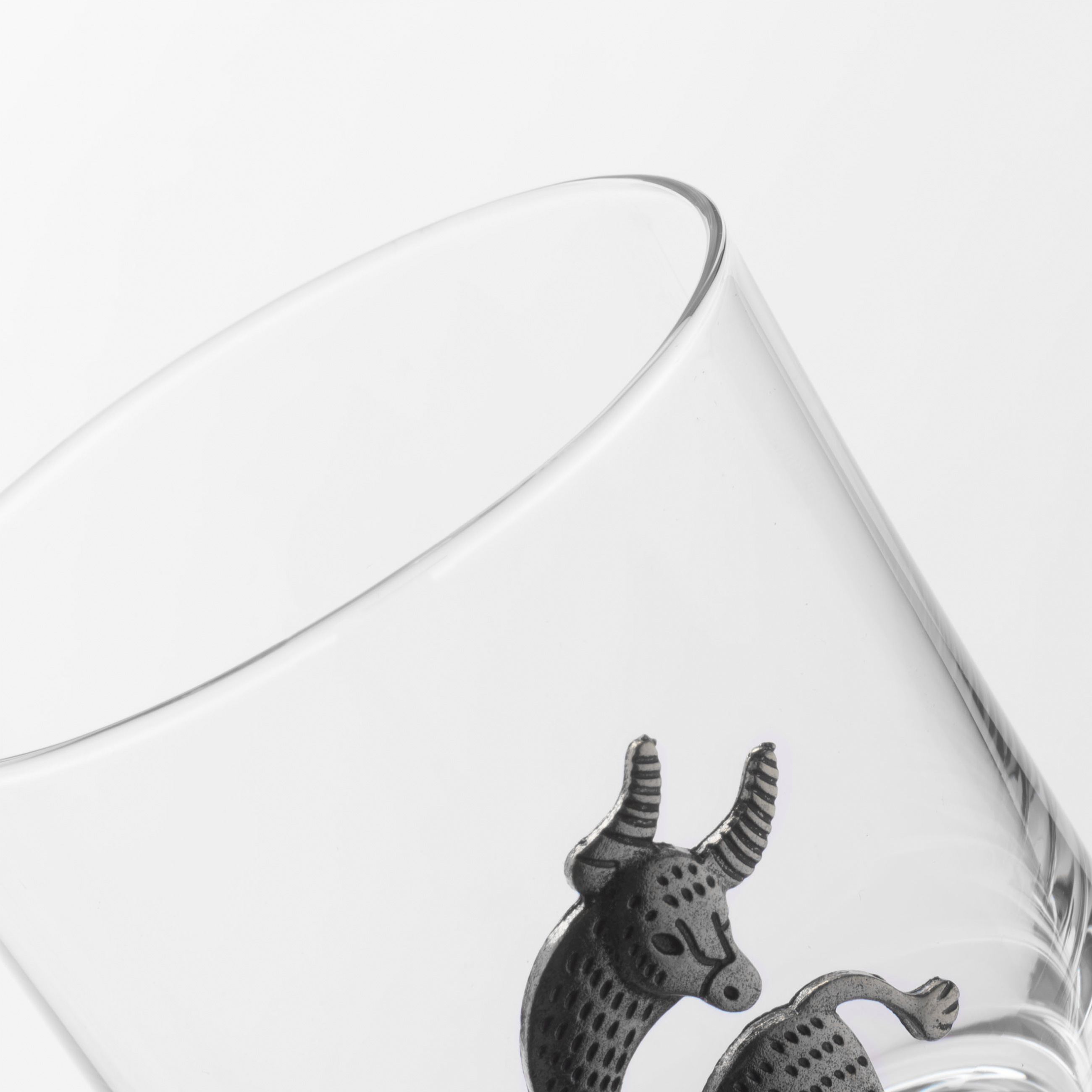 Whiskey glass, 10 cm, 340 ml, glass / metal, silver, Taurus, Zodiac, image-3