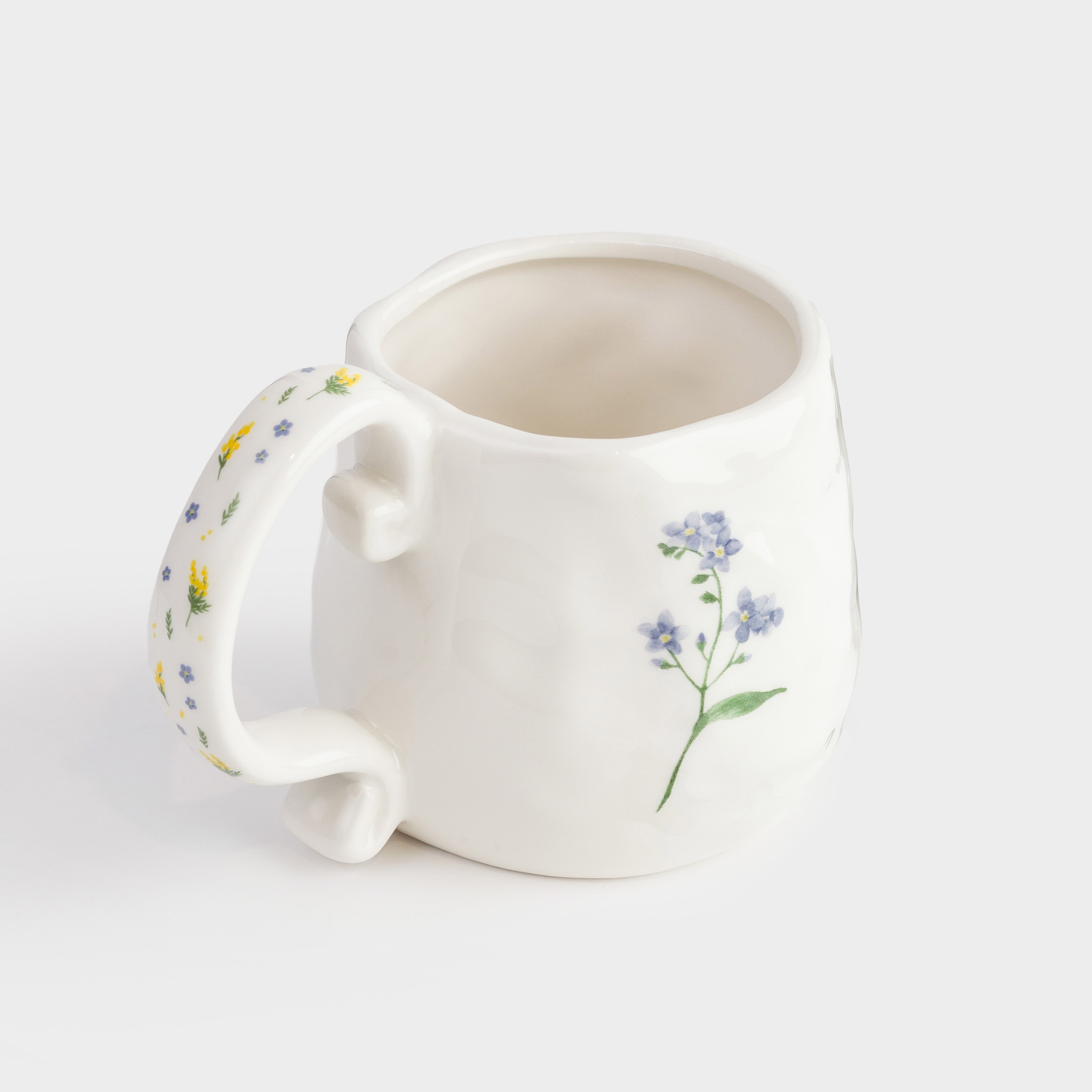 Mug, 530 ml, ceramic, milky, Mimosa and Myosotis, Crumple print