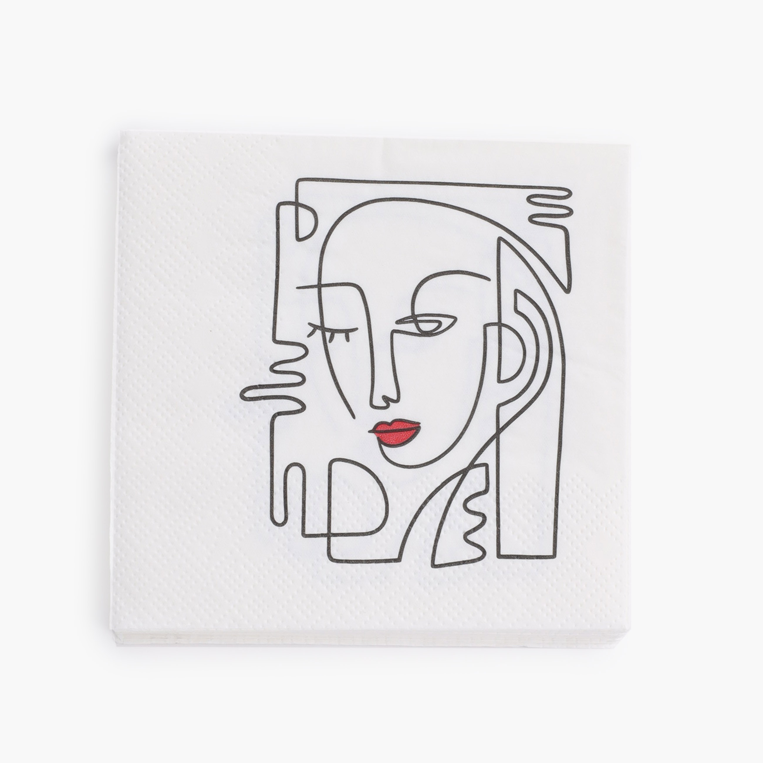 Paper napkins, 21x21 cm, 20 pcs, white, Face with red lips, Face, image-0