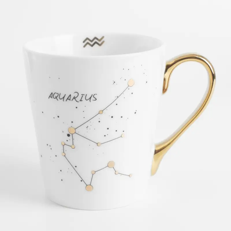 Mug, 400 ml, porcelain N, milky golden, Aquarius, Zodiac ,image-0
