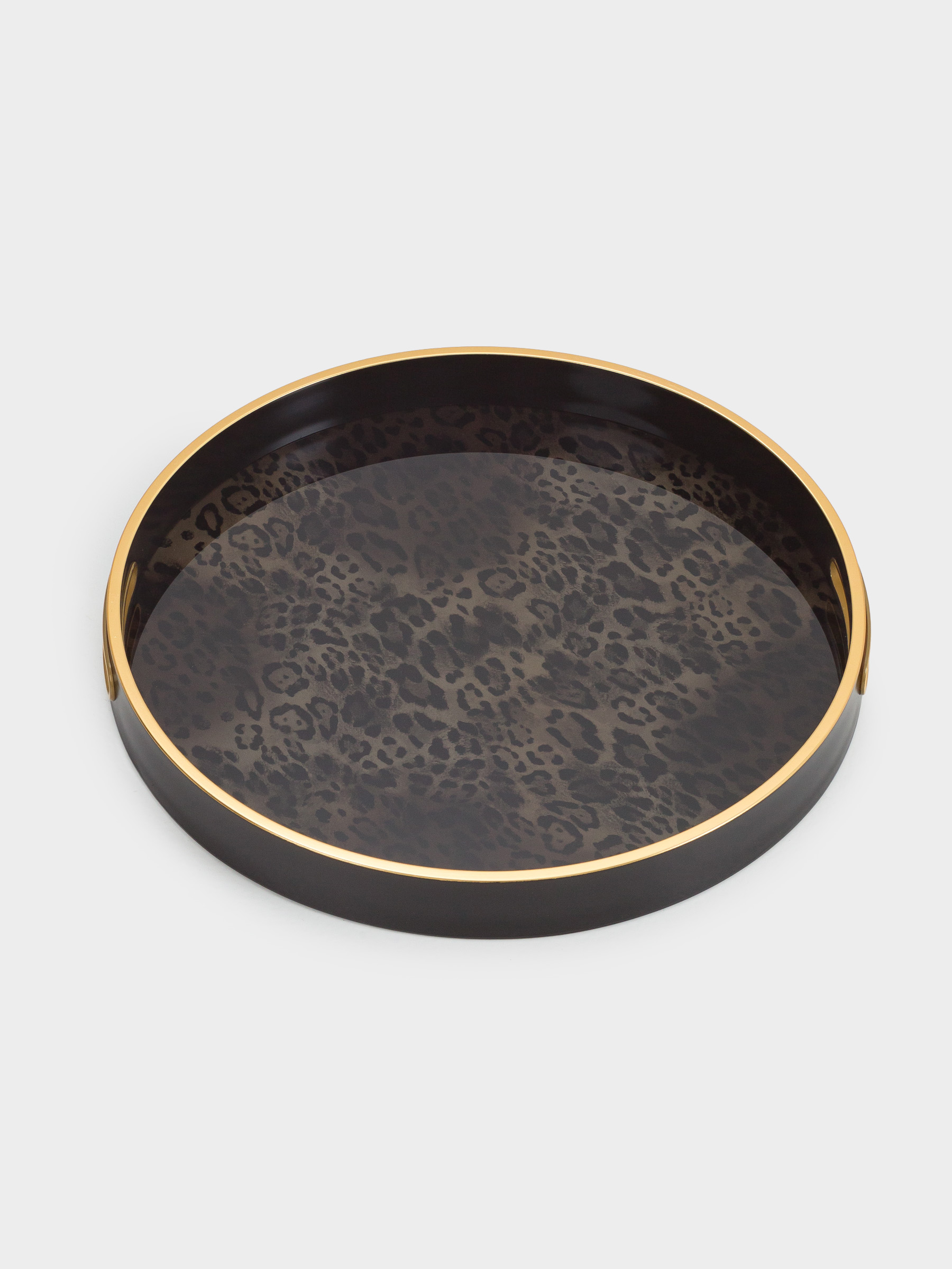 Tray, 45 cm, plastic / glass, round, Black, Leopard, Leopard, image-1