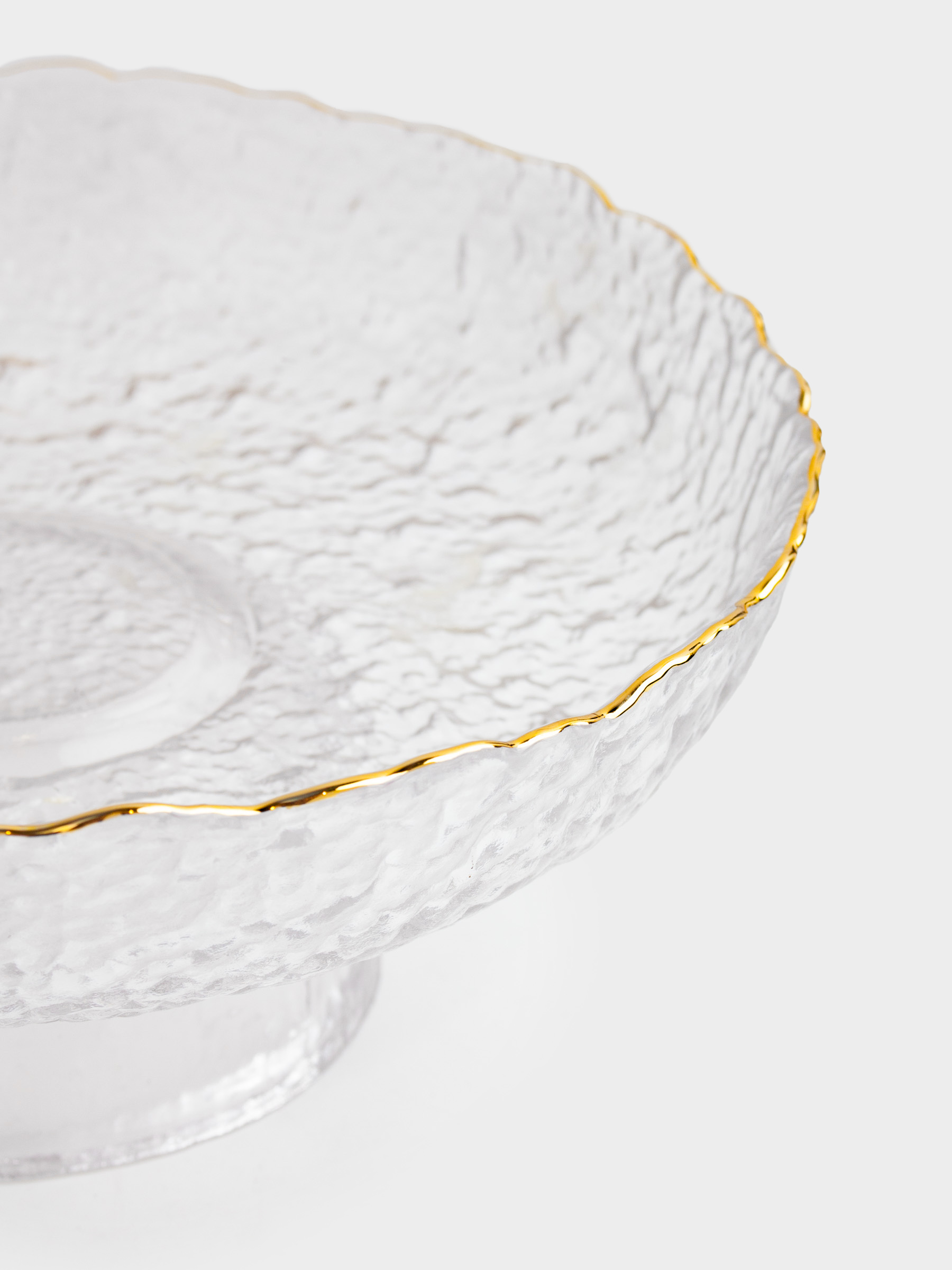 Fruit bowl, 20x8 cm, on a leg, glass, with golden edging, Nautilus gold, image-2