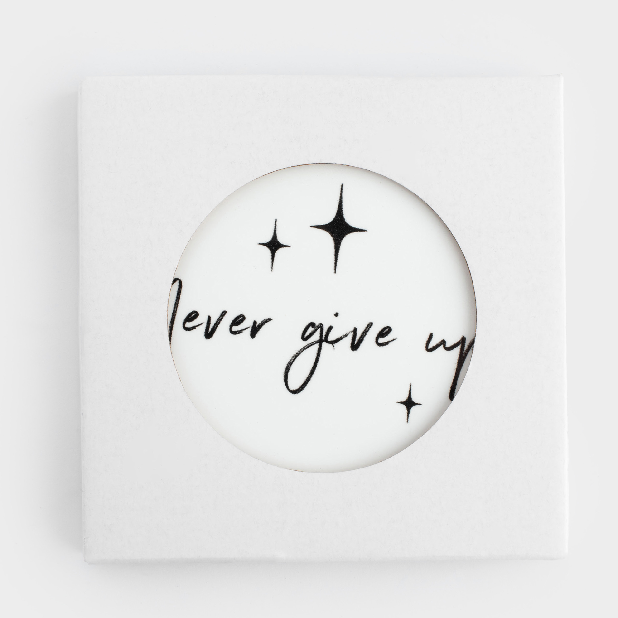 Coaster, 11 cm, ceramic / cork, round, White, Scroll