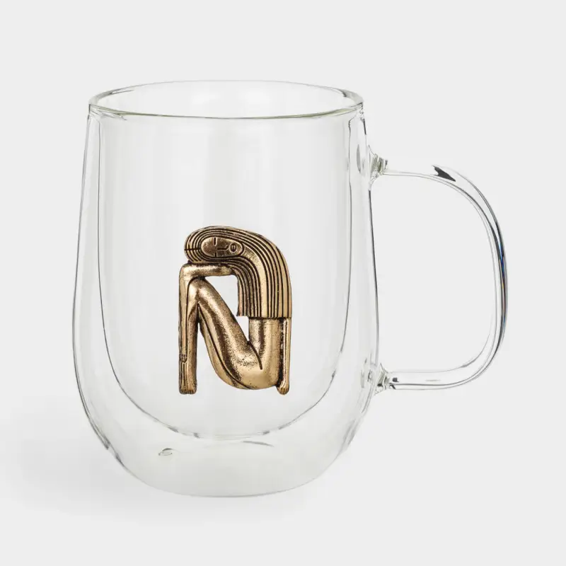 Mug, 350 ml, glass B / metal, golden, Virgin, Air zodiac