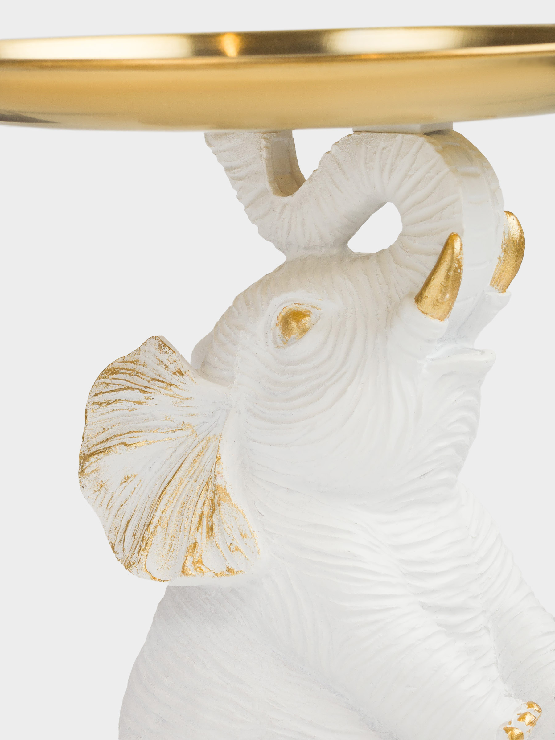 Decorative dish, 17x17x1 cm, on a leg, polyresin/metal, golden / white, Elephant, Elephant, image-6
