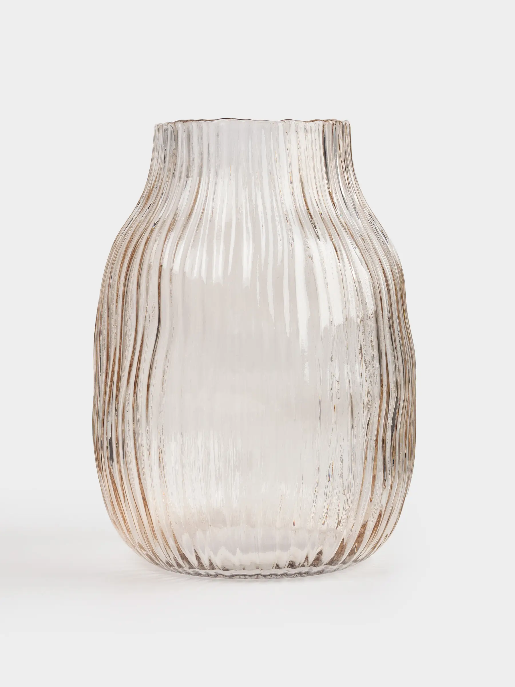 Flower vase, 24 cm, glass, beige, Stripes, image-0