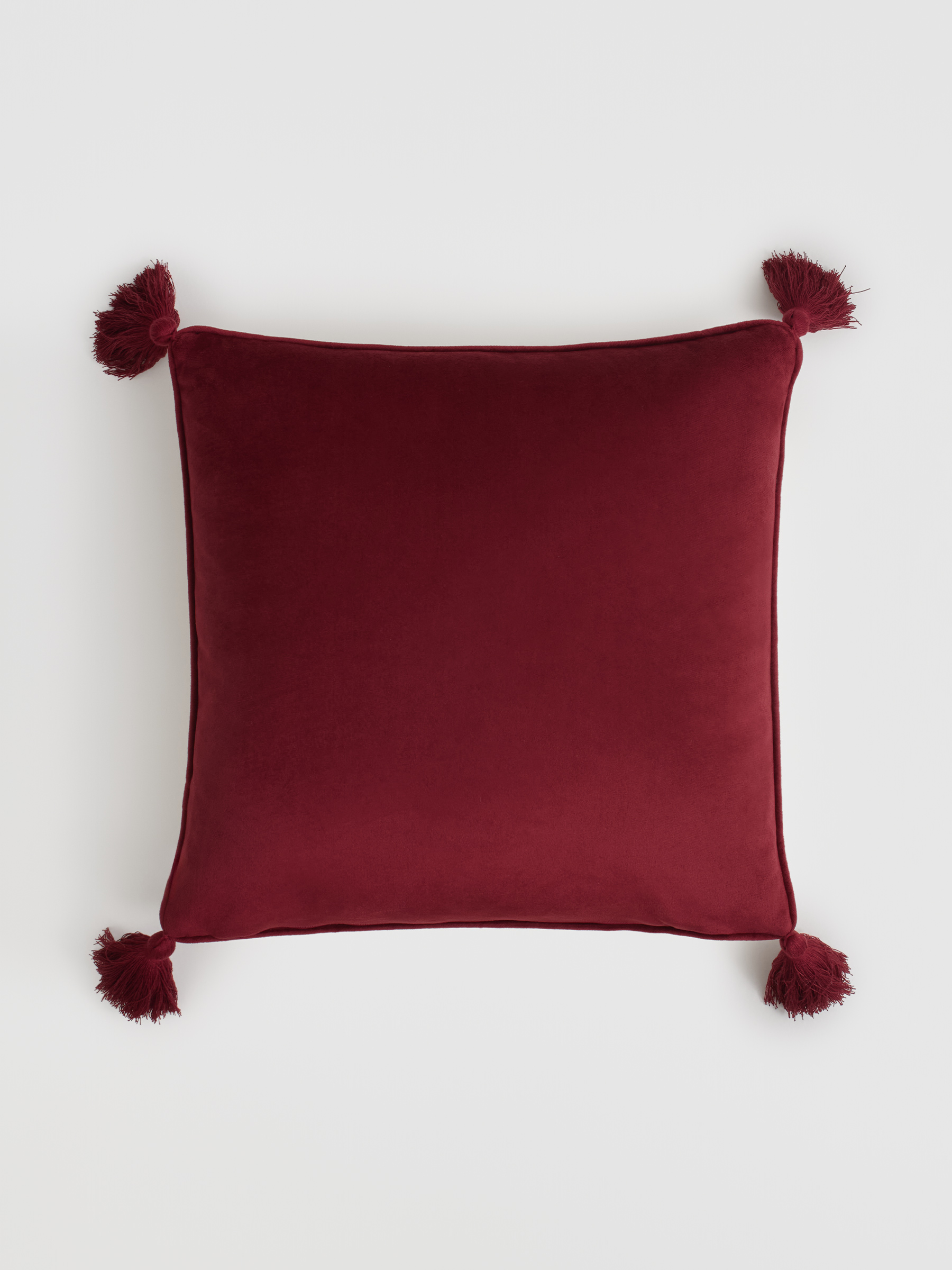 Decorative pillow, 45x45 cm, with tassels, velvet / lurex, burgundy-milk, Horse, Warhorse, image-1