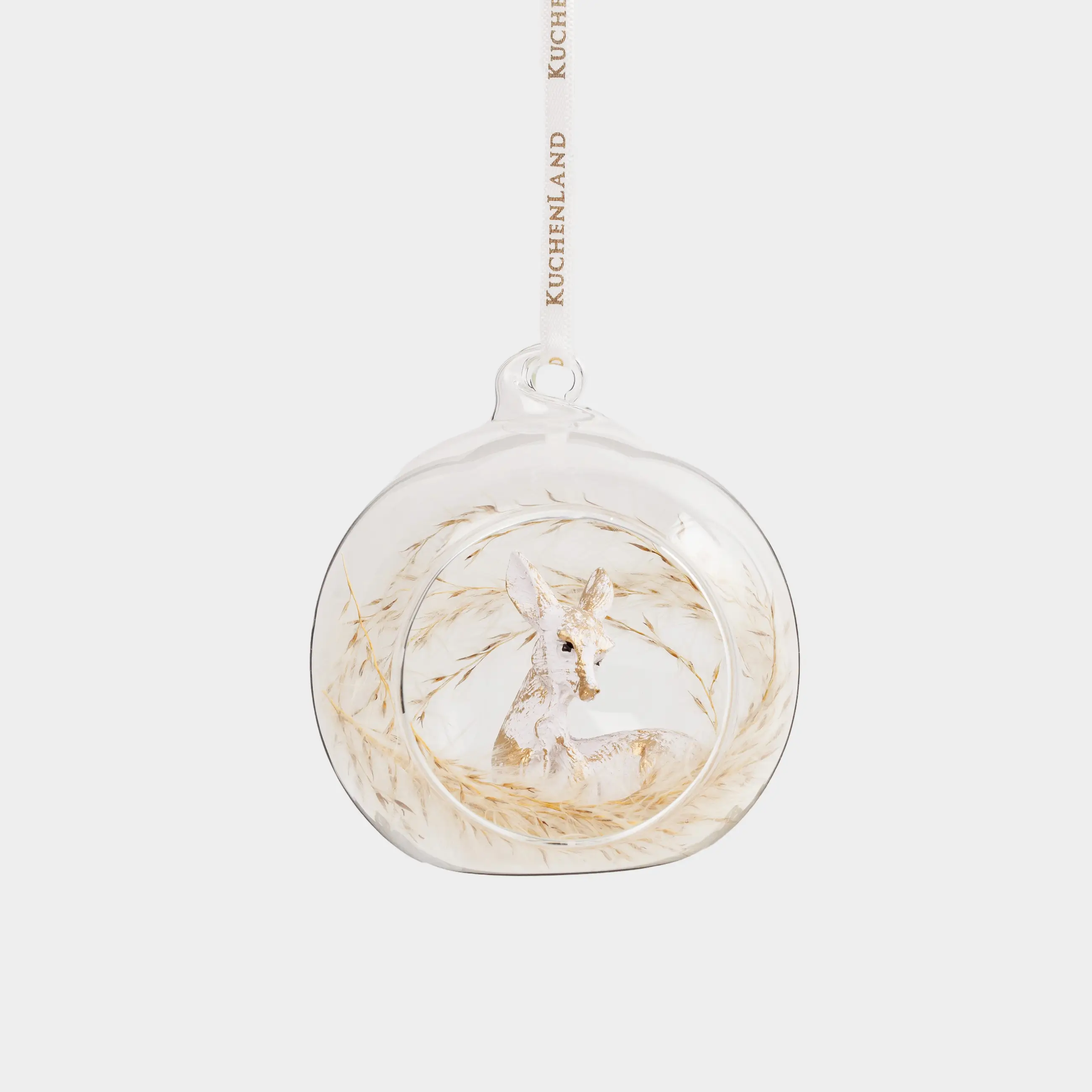 Christmas tree toy, 8 cm, glass / feather, Roe deer, Ball shape