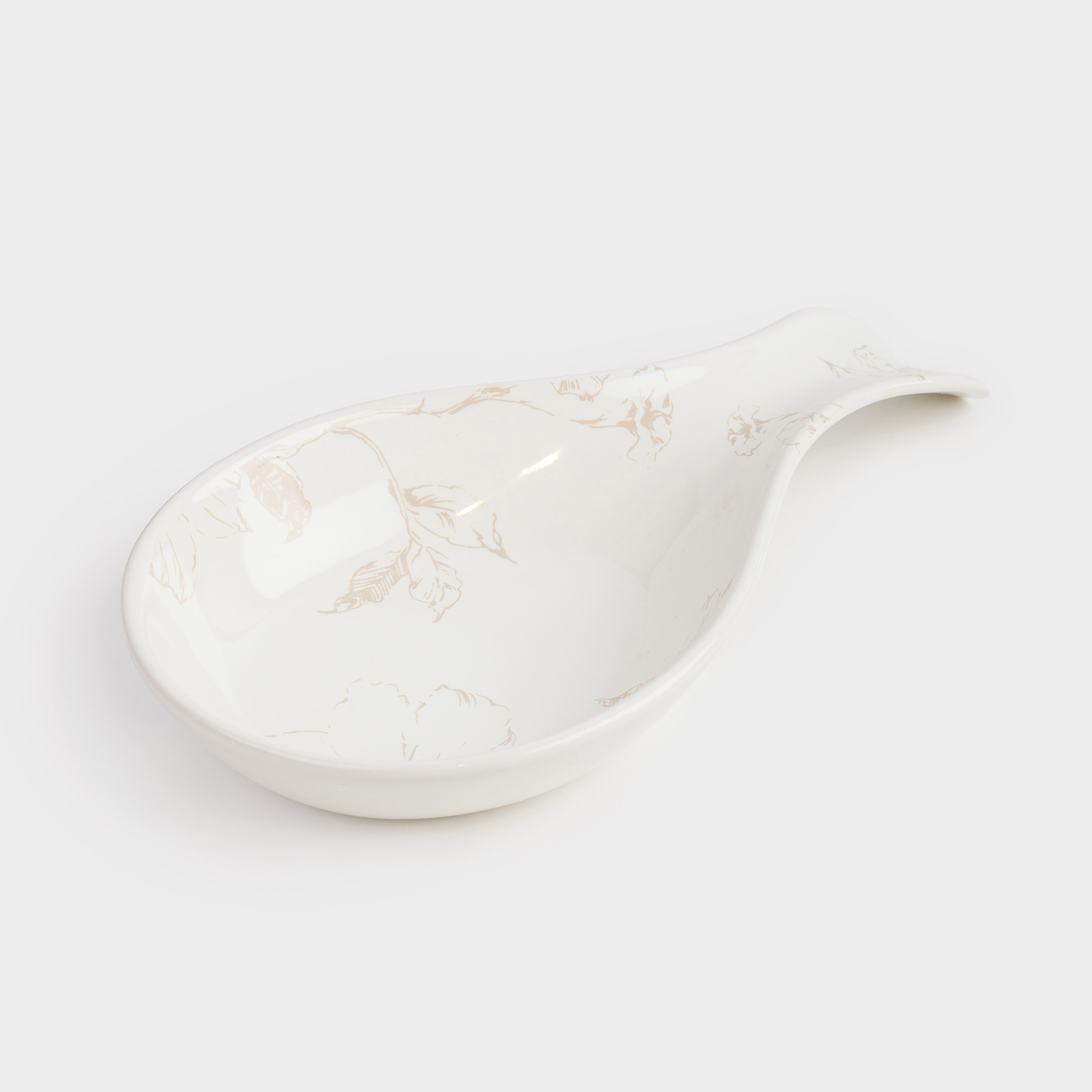 Spoon stand, 23 cm, ceramic, milky, beige flowers, Maleo