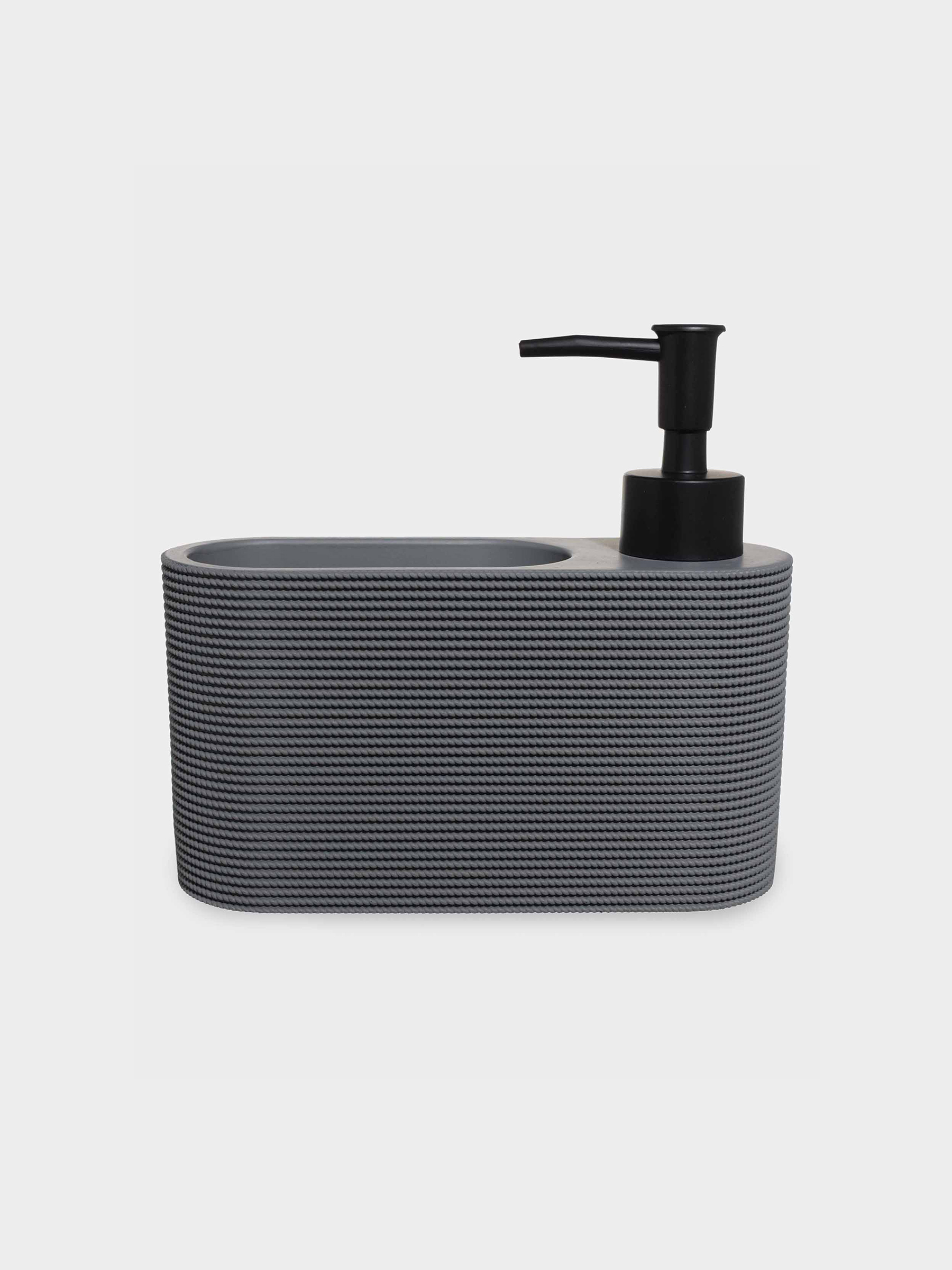 Detergent dispenser, 250 ml, organizer, with sponge, polyresin / plastic, Grey, Grey steel, image-1