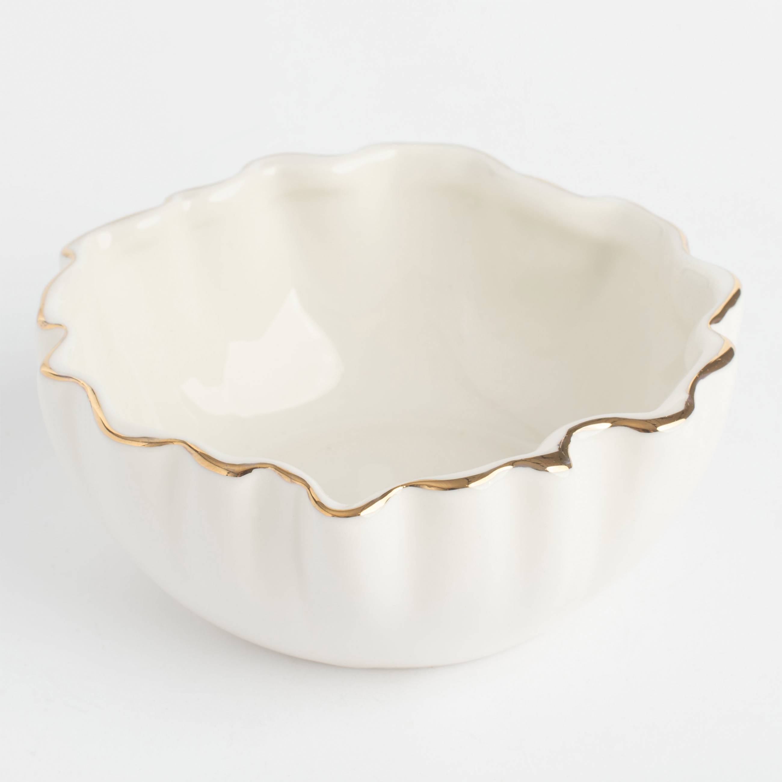 Bowl, 12x5 cm, porcelain P, with golden edging, Crumpled effect, Crumple gold