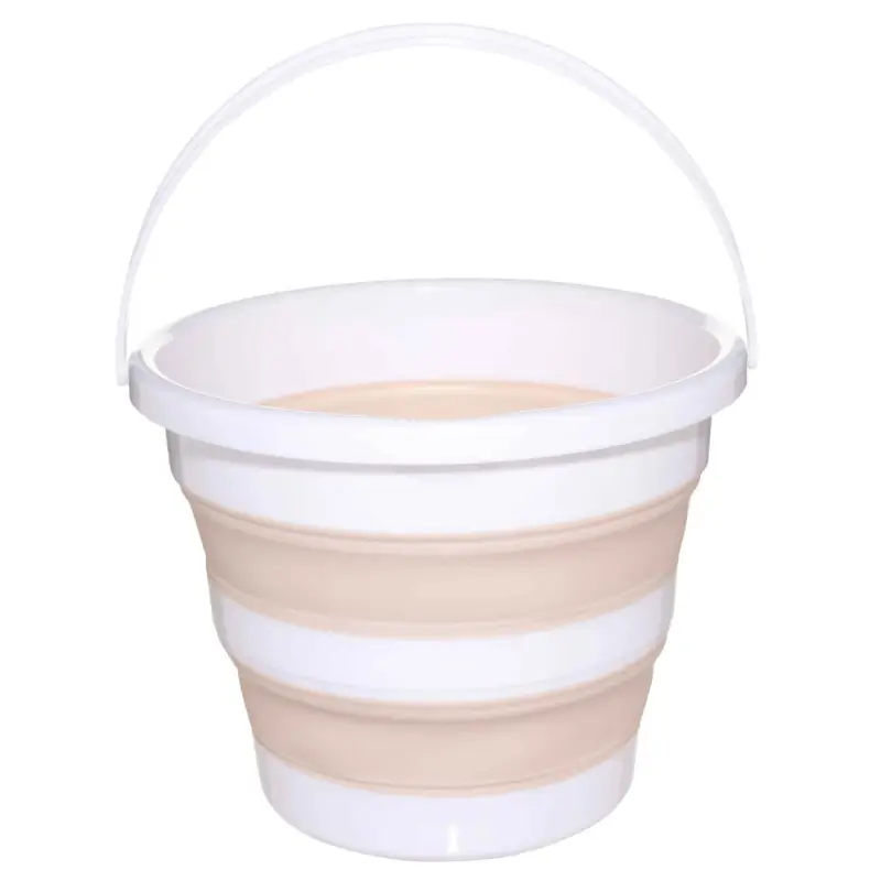 Foldable bucket, 10 l, plastic / rubber, beige-pink, Foldaway