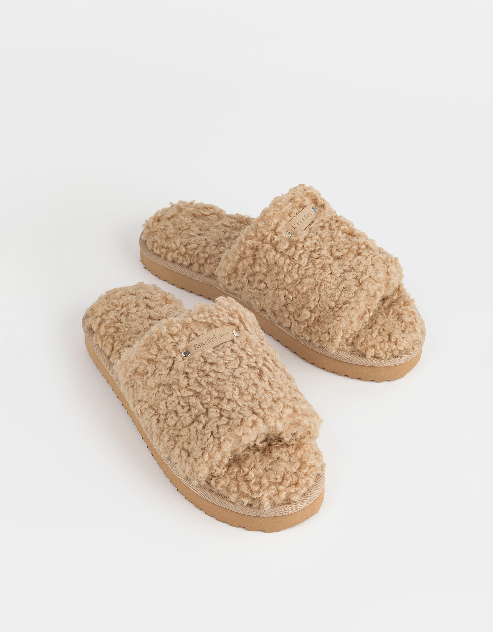 Women's slippers, homewear, size 36-37, plush, brown, Curled, image-5