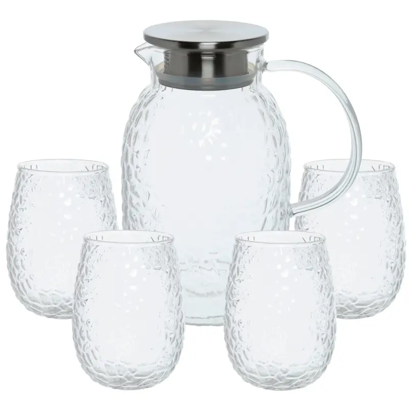 Set for drinks, 4 pers, 5 pr, used glass / steel, Litchi ,image-0