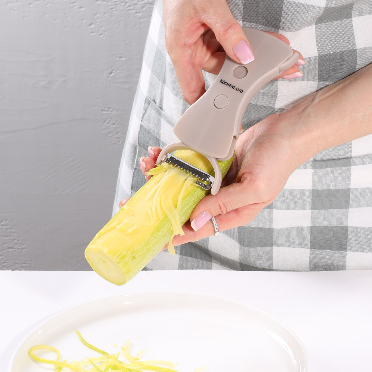 Vegetable peeler, 13 cm, double-sided, plastic / steel, beige, Shred
