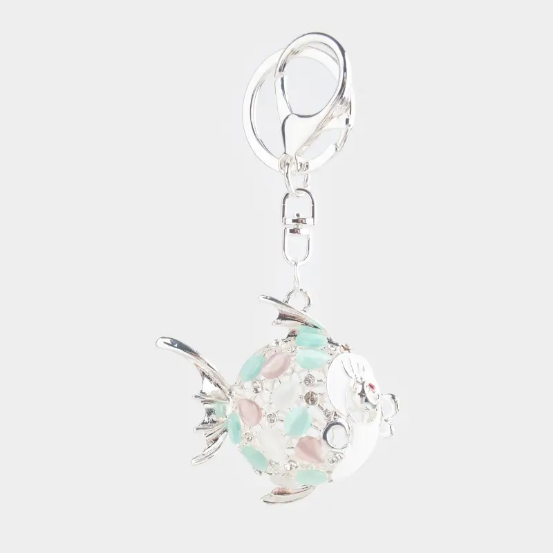 Keychain, 12 cm, metal / rhinestones, gold, Fish ball, Keychain crystal ,image-0