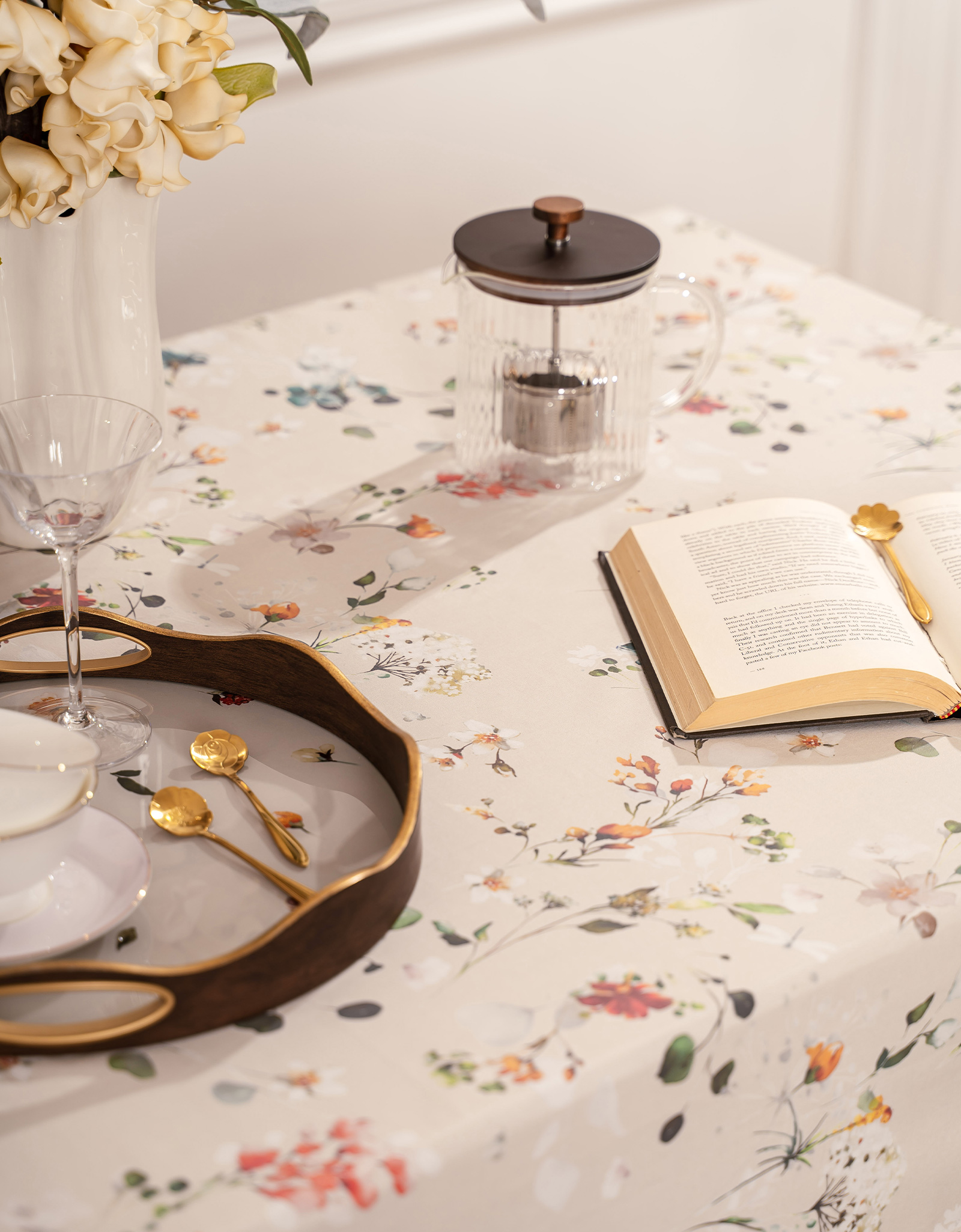 Tablecloth, 160x160 cm, cotton, milky, Flowers, Wildflowers, image-3