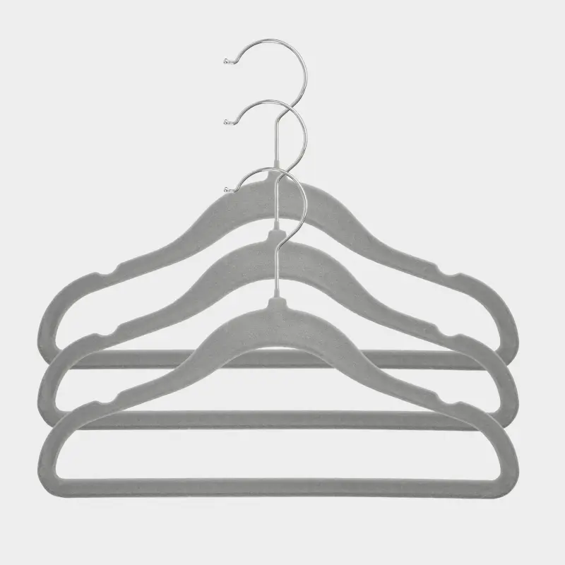 Hanger, 30 cm, 3 pcs, children's, flock, gray, Household ,image-0