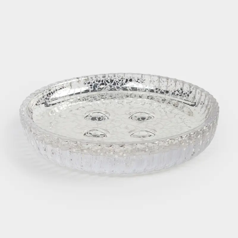 Soap dish, 11 cm, glass, round, golden, Patina rib ,image-0