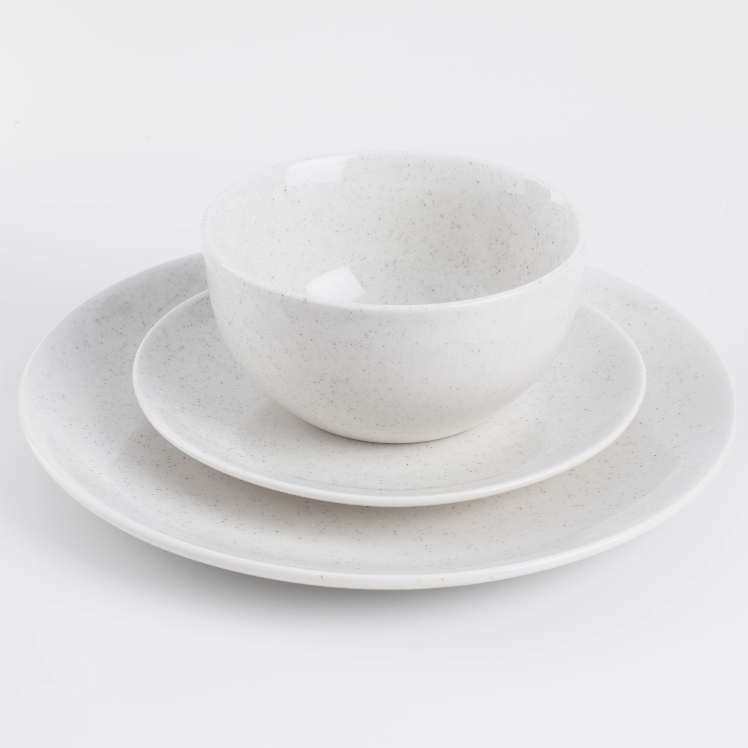 Dining set, 6 persons, 18 items, porcelain P, milky, speckled, Latio